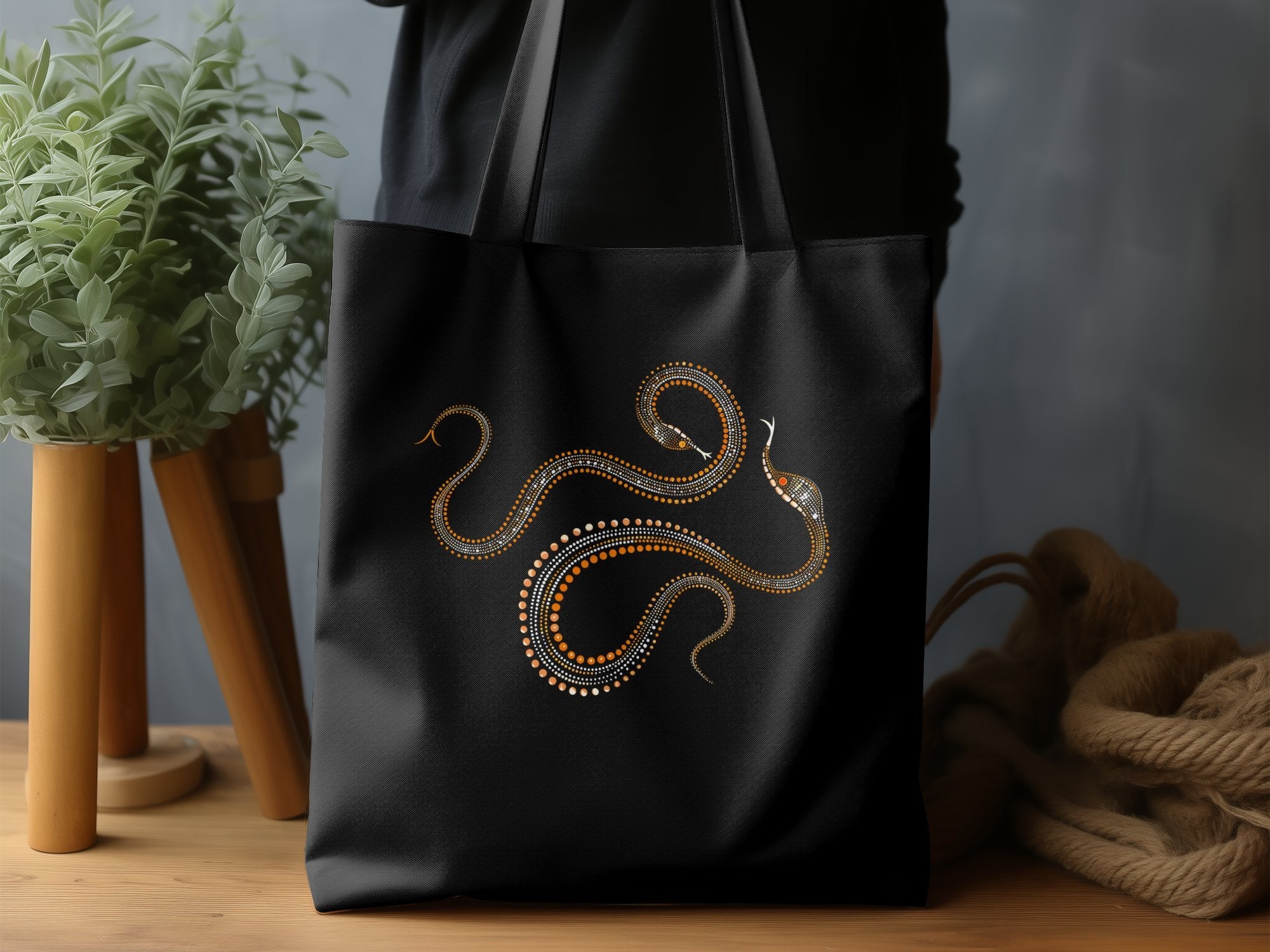 Unique Tribal Art Style Snake Tote Bag, Stylish Snake Print Tote, Artistic Dot Snake Design Bag, Eco - Friendly Tote, Gift for Her - Craig Michael Design