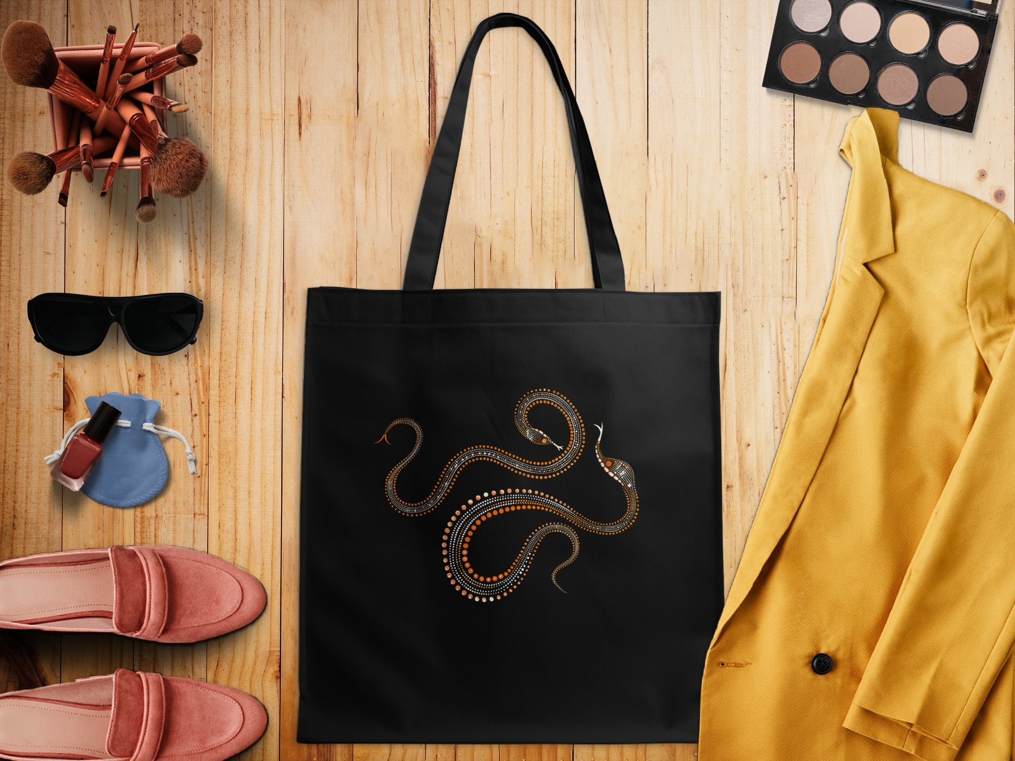 Unique Tribal Art Style Snake Tote Bag, Stylish Snake Print Tote, Artistic Dot Snake Design Bag, Eco - Friendly Tote, Gift for Her - Craig Michael Design