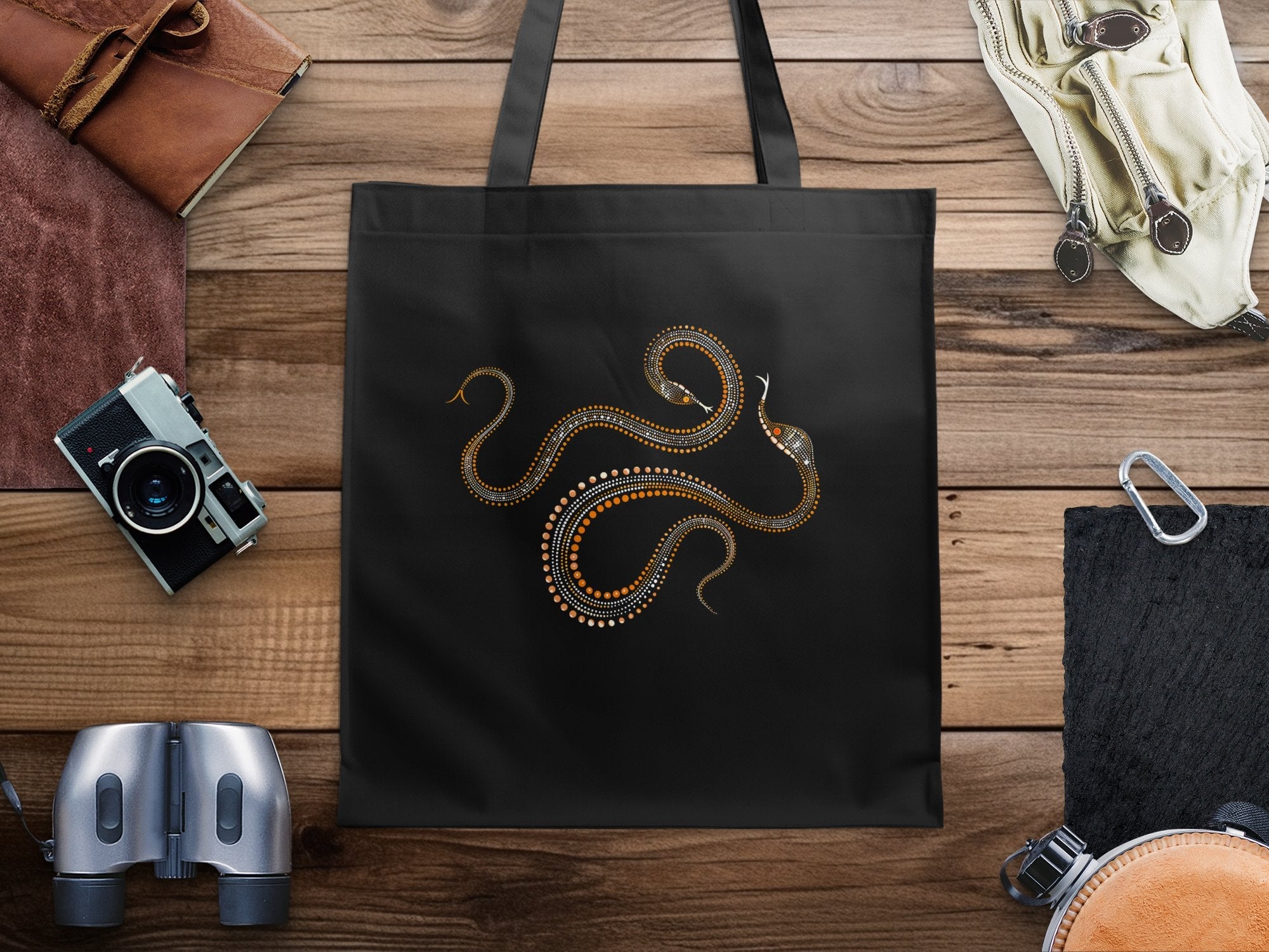 Unique Tribal Art Style Snake Tote Bag, Stylish Snake Print Tote, Artistic Dot Snake Design Bag, Eco - Friendly Tote, Gift for Her - Craig Michael Design