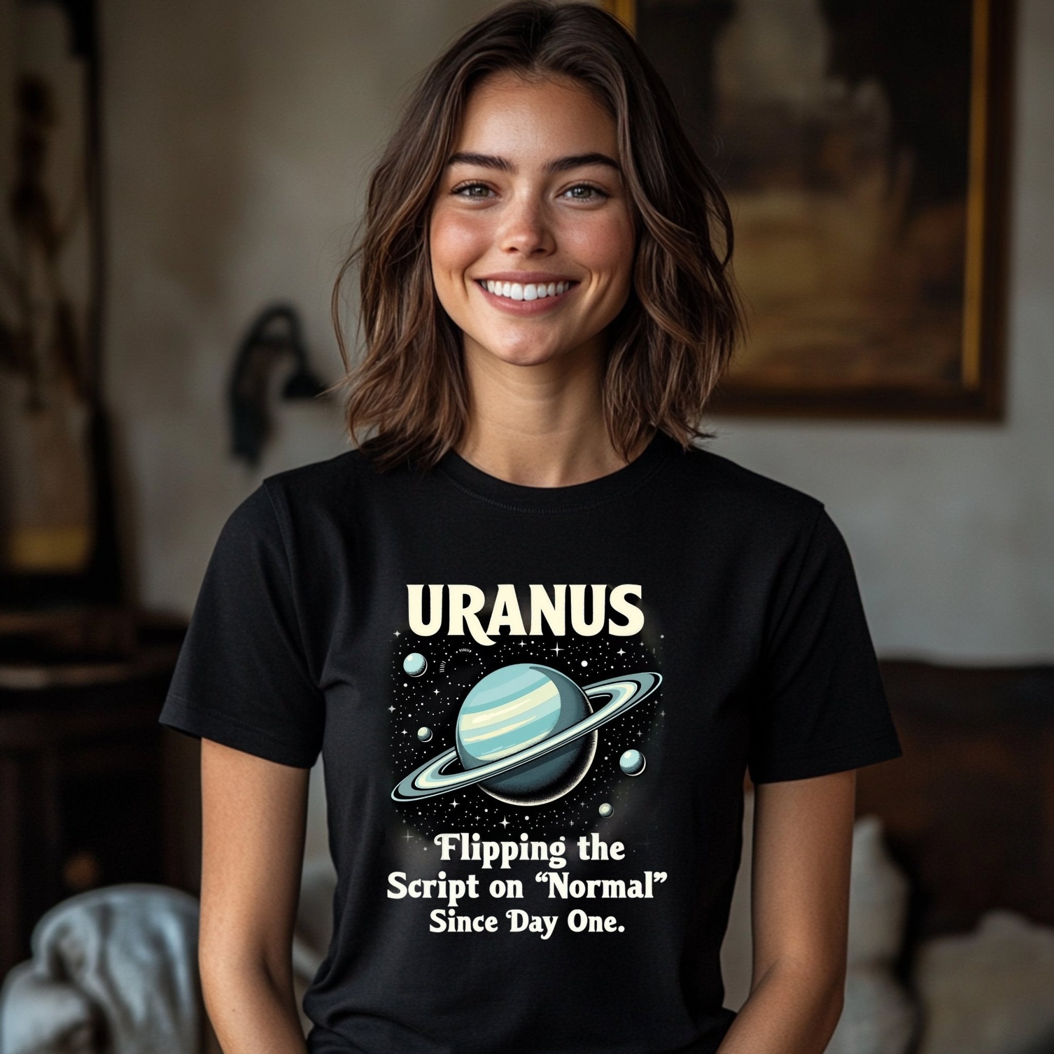 Unique Uranus Graphic Tee, Astrology Inspired T Shirt, Funny Space Shirt, Flipping the Script, Celestial Planet Art Tee - Craig Michael Design