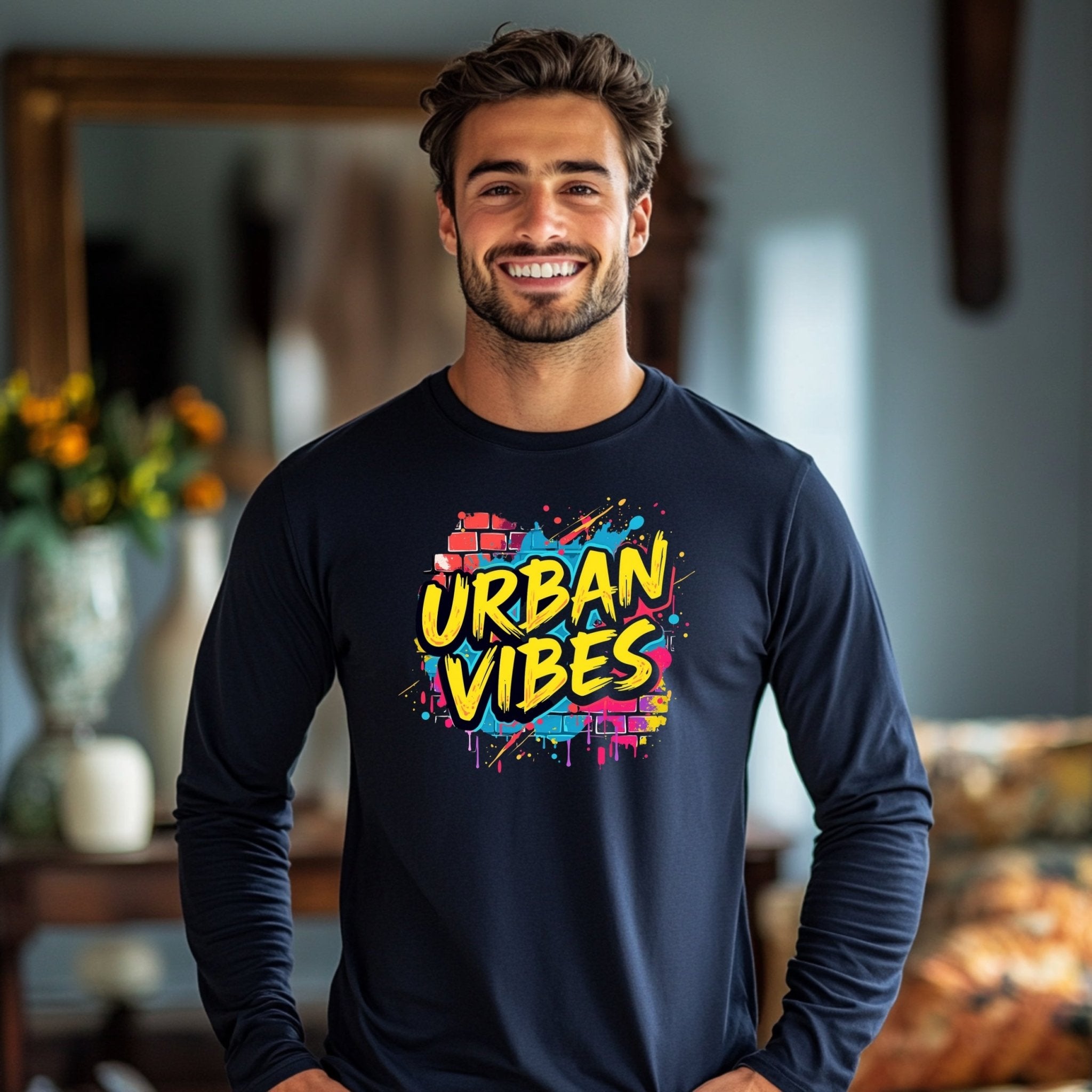 Urban Vibes Graffiti Long Sleeve T-Shirt, Hip Hop Streetwear Long Sleeve Shirt, Colorful Urban Art, Trendy Graphic Tee - Craig Michael Design