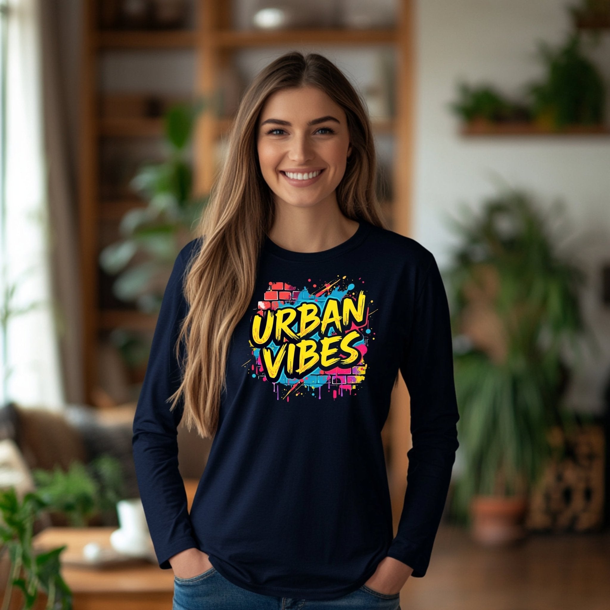 Urban Vibes Graffiti Long Sleeve T-Shirt, Hip Hop Streetwear Long Sleeve Shirt, Colorful Urban Art, Trendy Graphic Tee - Craig Michael Design