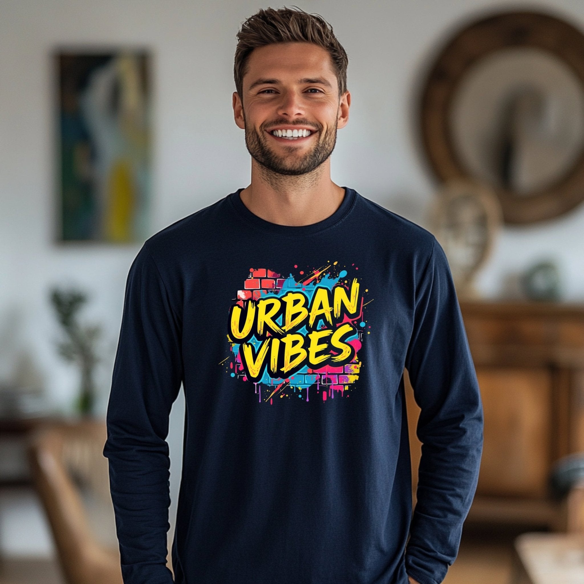 Urban Vibes Graffiti Long Sleeve T-Shirt, Hip Hop Streetwear Long Sleeve Shirt, Colorful Urban Art, Trendy Graphic Tee - Craig Michael Design