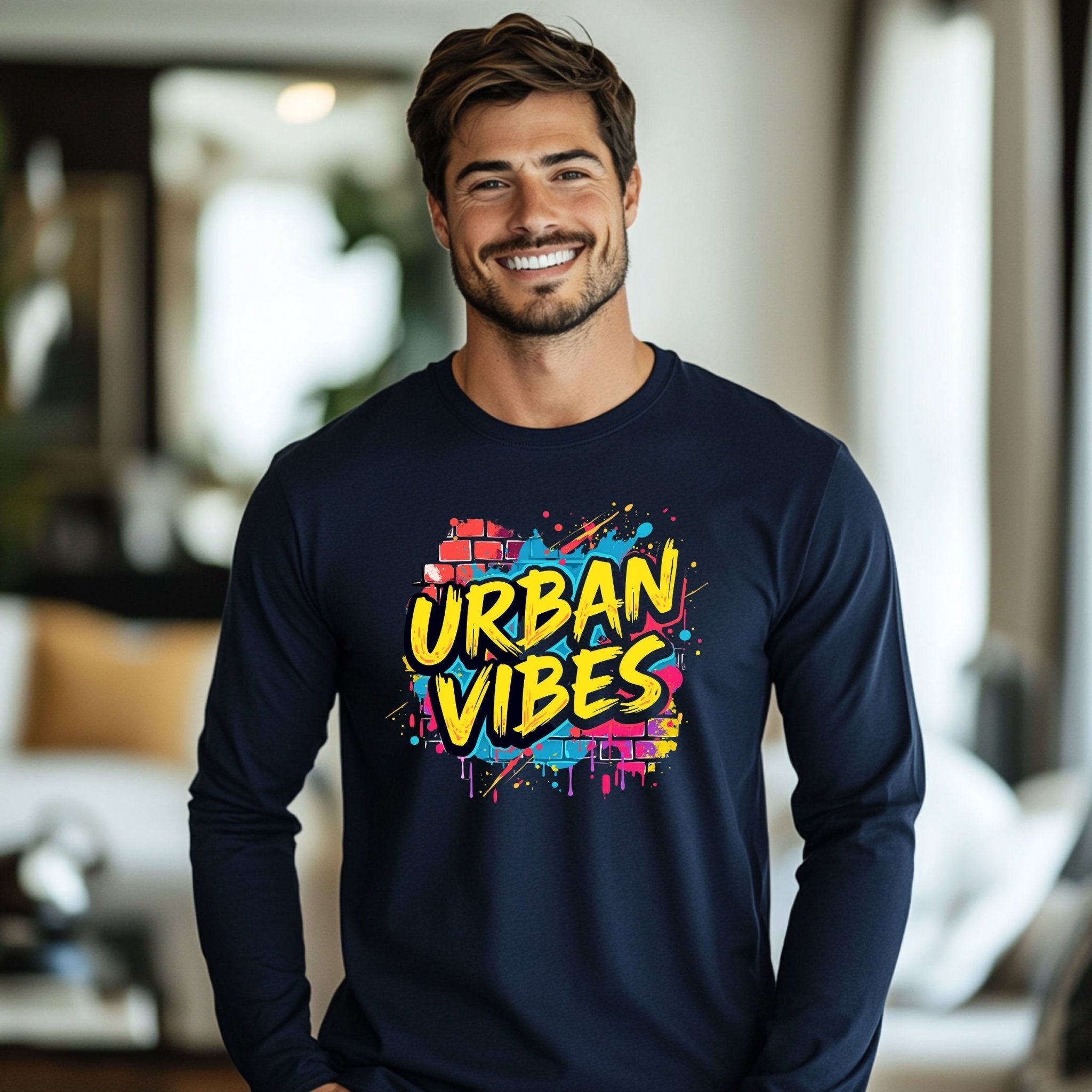 Urban Vibes Graffiti Long Sleeve T-Shirt, Hip Hop Streetwear Long Sleeve Shirt, Colorful Urban Art, Trendy Graphic Tee - Craig Michael Design