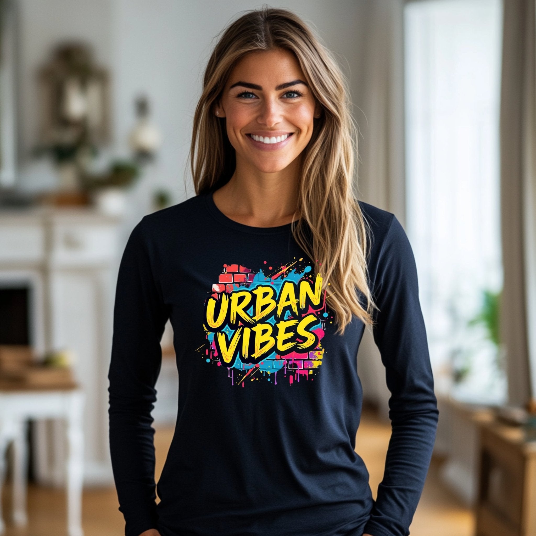 Urban Vibes Graffiti Long Sleeve T-Shirt, Hip Hop Streetwear Long Sleeve Shirt, Colorful Urban Art, Trendy Graphic Tee - Craig Michael Design