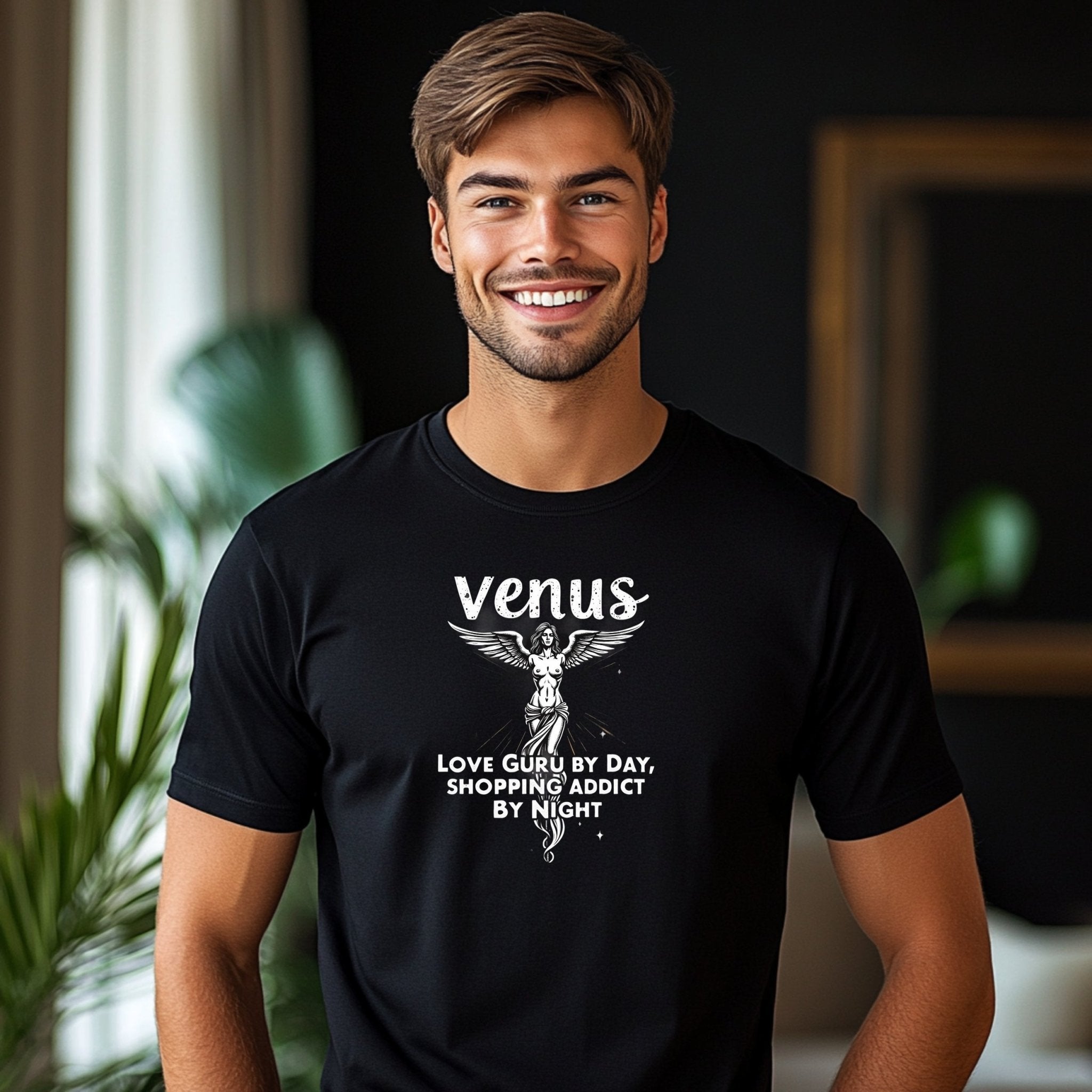 Venus Astrology T-Shirt, Love Guru by Day, Shopping Addict by Night, Women's Graphic Tee, Astrological Sign Shirt, Trendy Gift Tee - Craig Michael Design