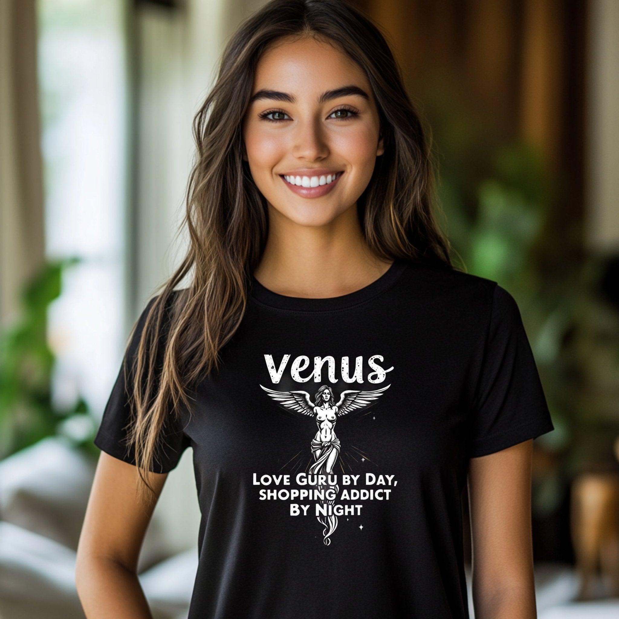 Venus Astrology T-Shirt, Love Guru by Day, Shopping Addict by Night, Women's Graphic Tee, Astrological Sign Shirt, Trendy Gift Tee - Craig Michael Design