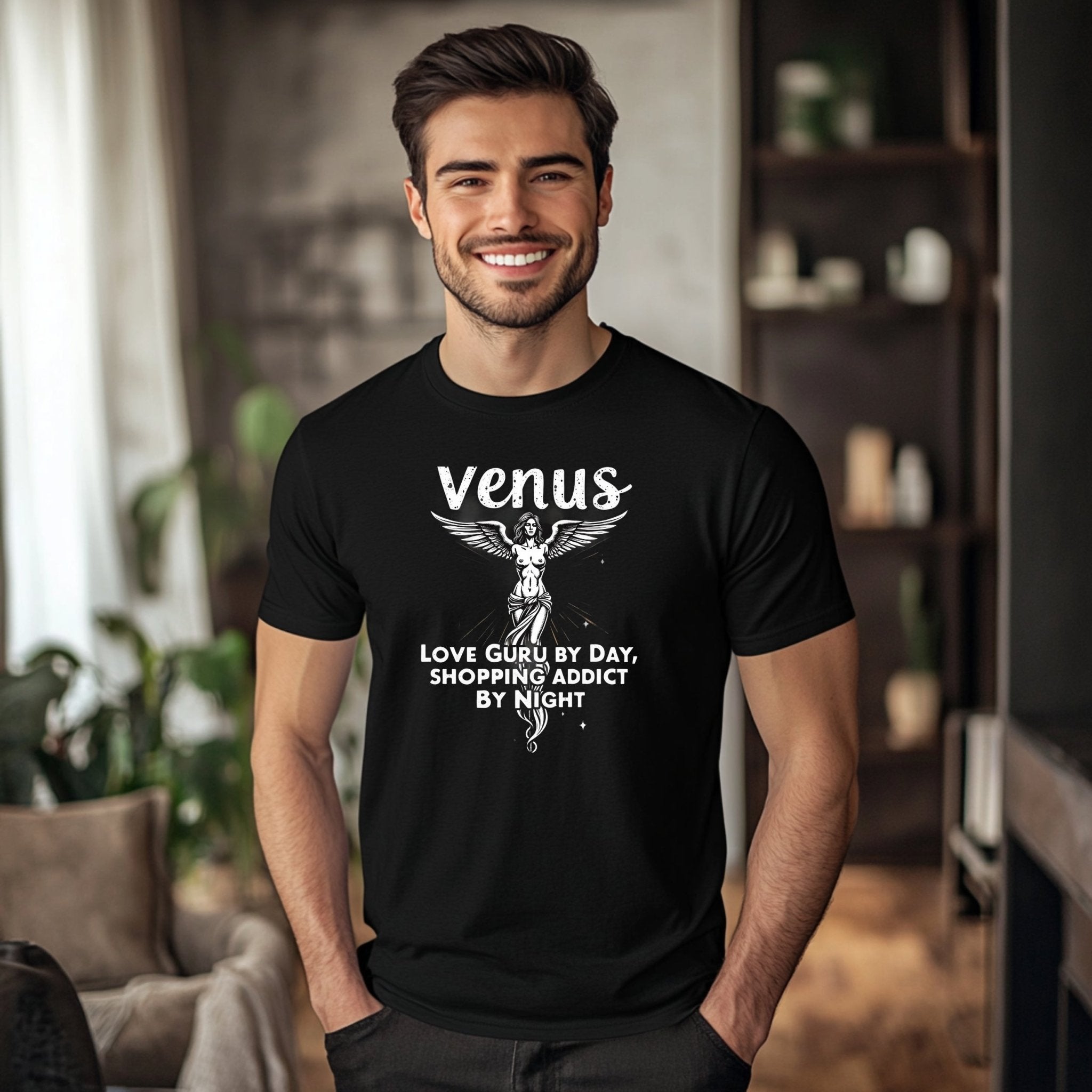 Venus Astrology T-Shirt, Love Guru by Day, Shopping Addict by Night, Women's Graphic Tee, Astrological Sign Shirt, Trendy Gift Tee - Craig Michael Design