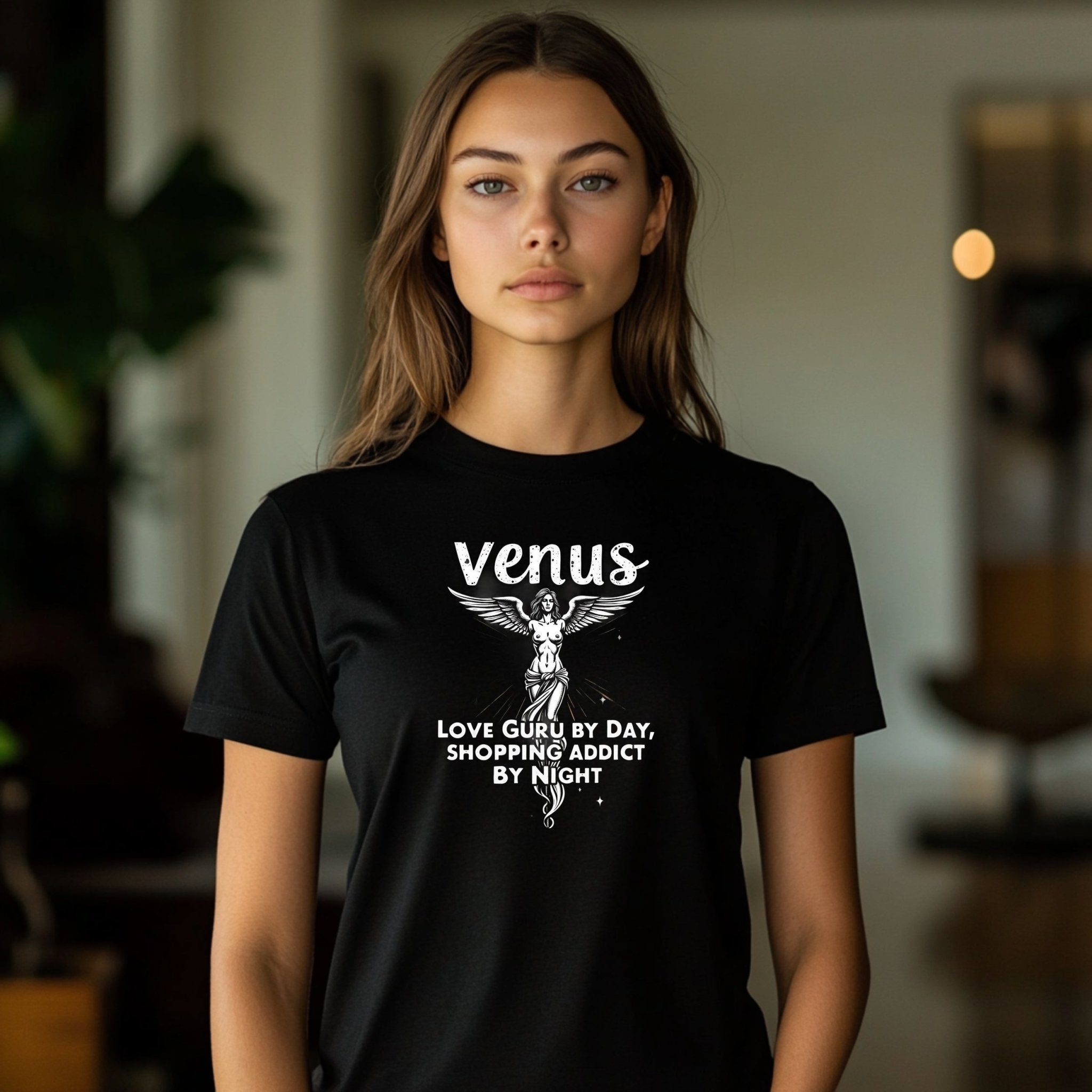 Venus Astrology T-Shirt, Love Guru by Day, Shopping Addict by Night, Women's Graphic Tee, Astrological Sign Shirt, Trendy Gift Tee - Craig Michael Design