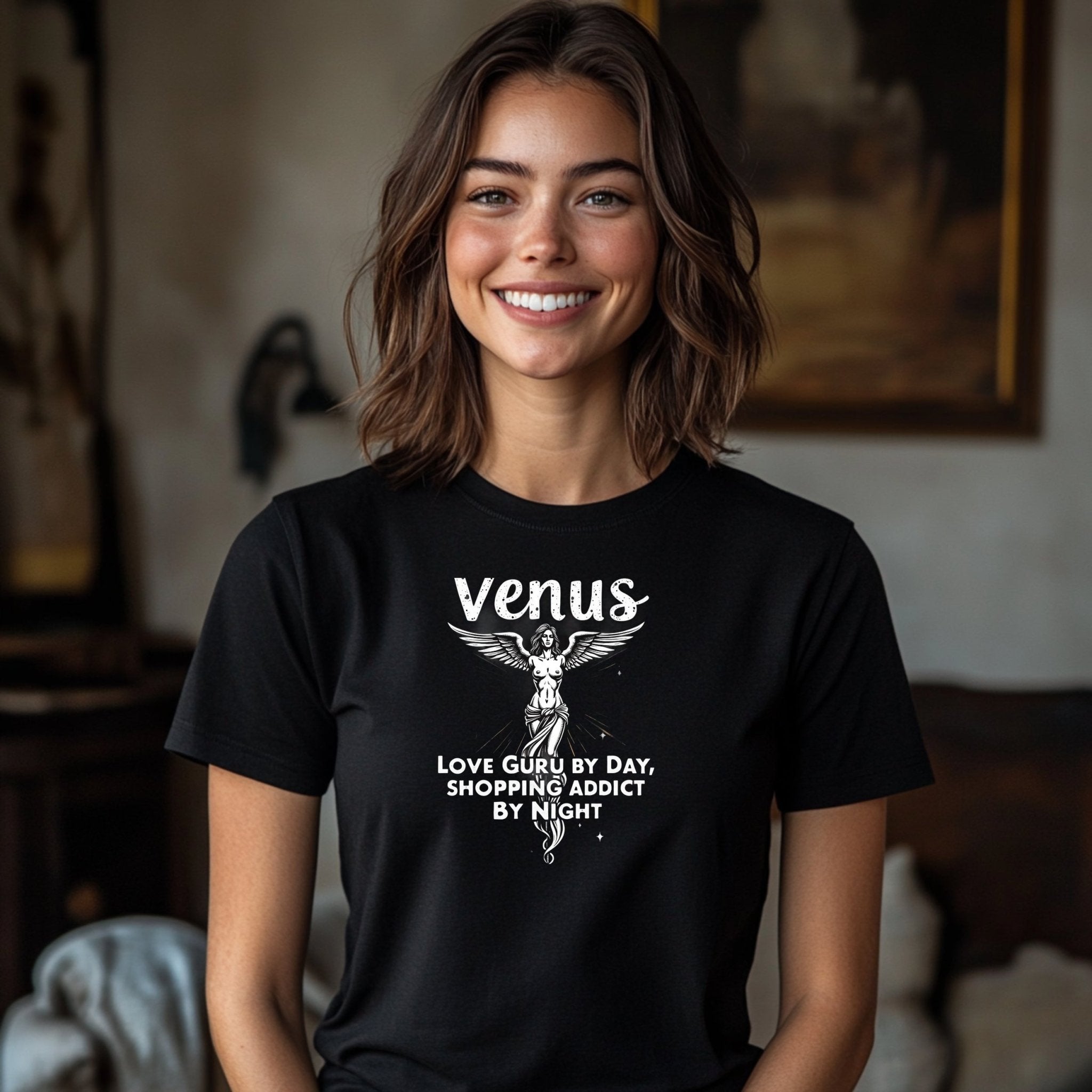 Venus Astrology T-Shirt, Love Guru by Day, Shopping Addict by Night, Women's Graphic Tee, Astrological Sign Shirt, Trendy Gift Tee - Craig Michael Design