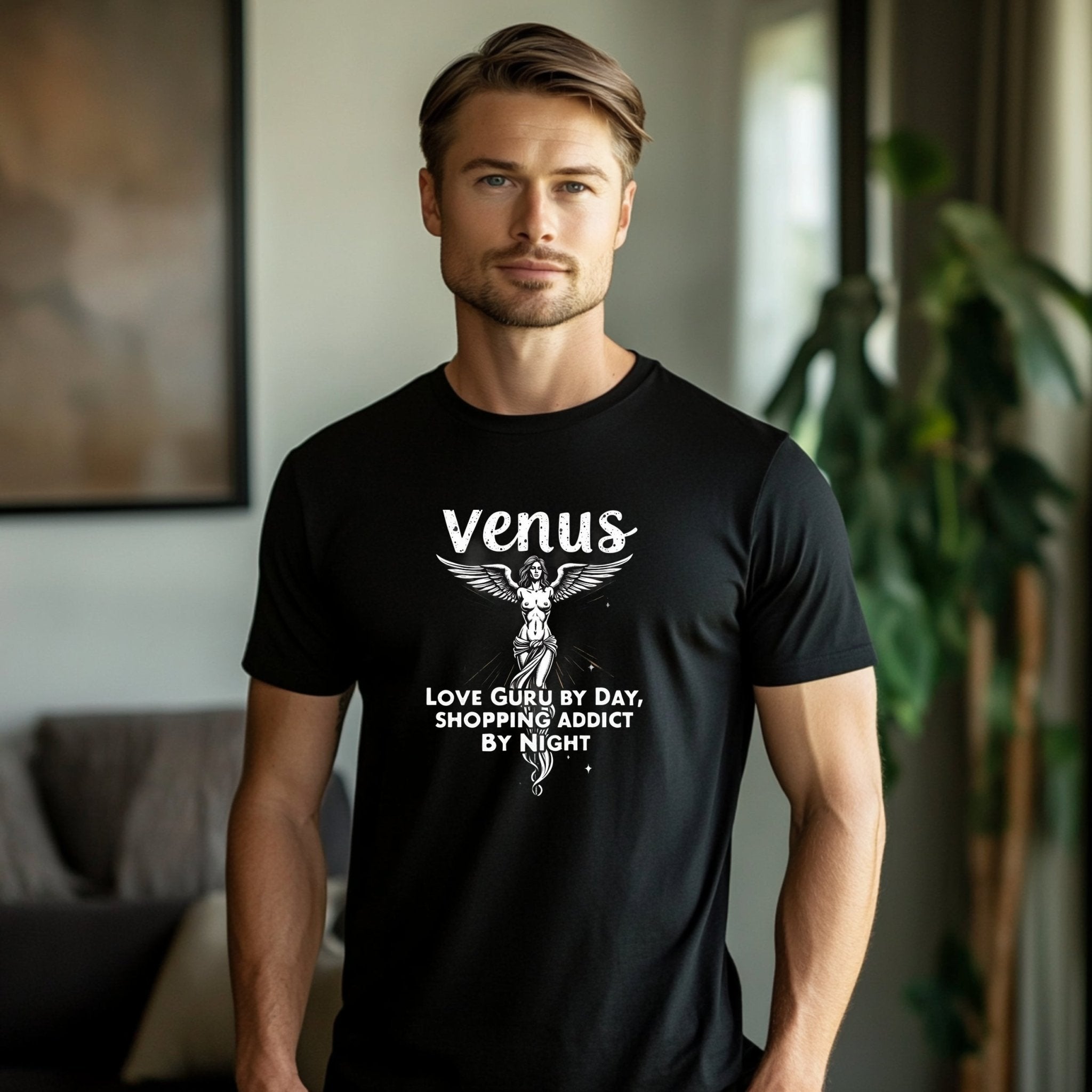 Venus Astrology T-Shirt, Love Guru by Day, Shopping Addict by Night, Women's Graphic Tee, Astrological Sign Shirt, Trendy Gift Tee - Craig Michael Design