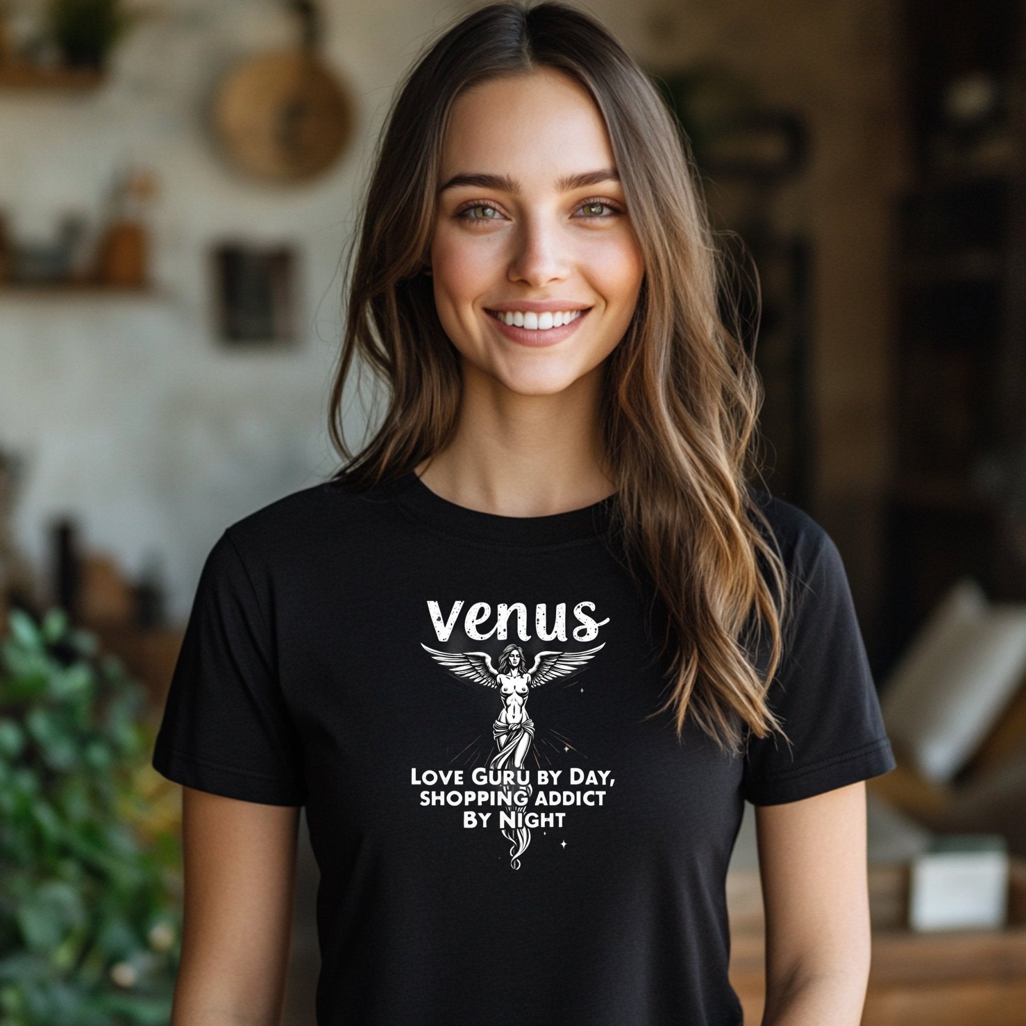 Venus Astrology T-Shirt, Love Guru by Day, Shopping Addict by Night, Women's Graphic Tee, Astrological Sign Shirt, Trendy Gift Tee - Craig Michael Design