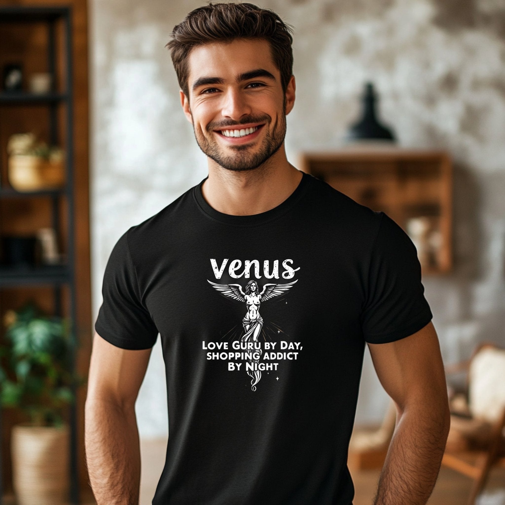 Venus Astrology T-Shirt, Love Guru by Day, Shopping Addict by Night, Women's Graphic Tee, Astrological Sign Shirt, Trendy Gift Tee - Craig Michael Design