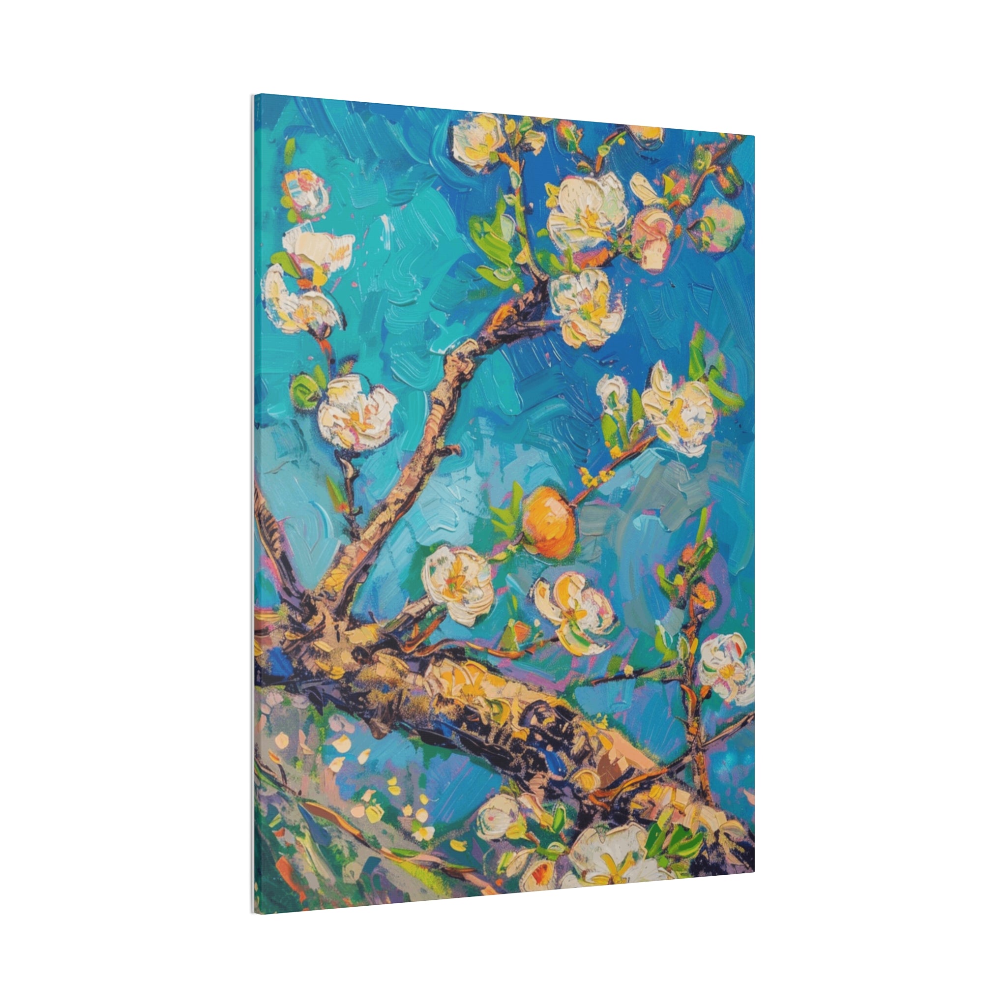 Vibrant abstract impressionist painting, oil pastel artwork, apricot blossoms, plum blossoms, Spring Awakening on Canvas - Craig Michael Design