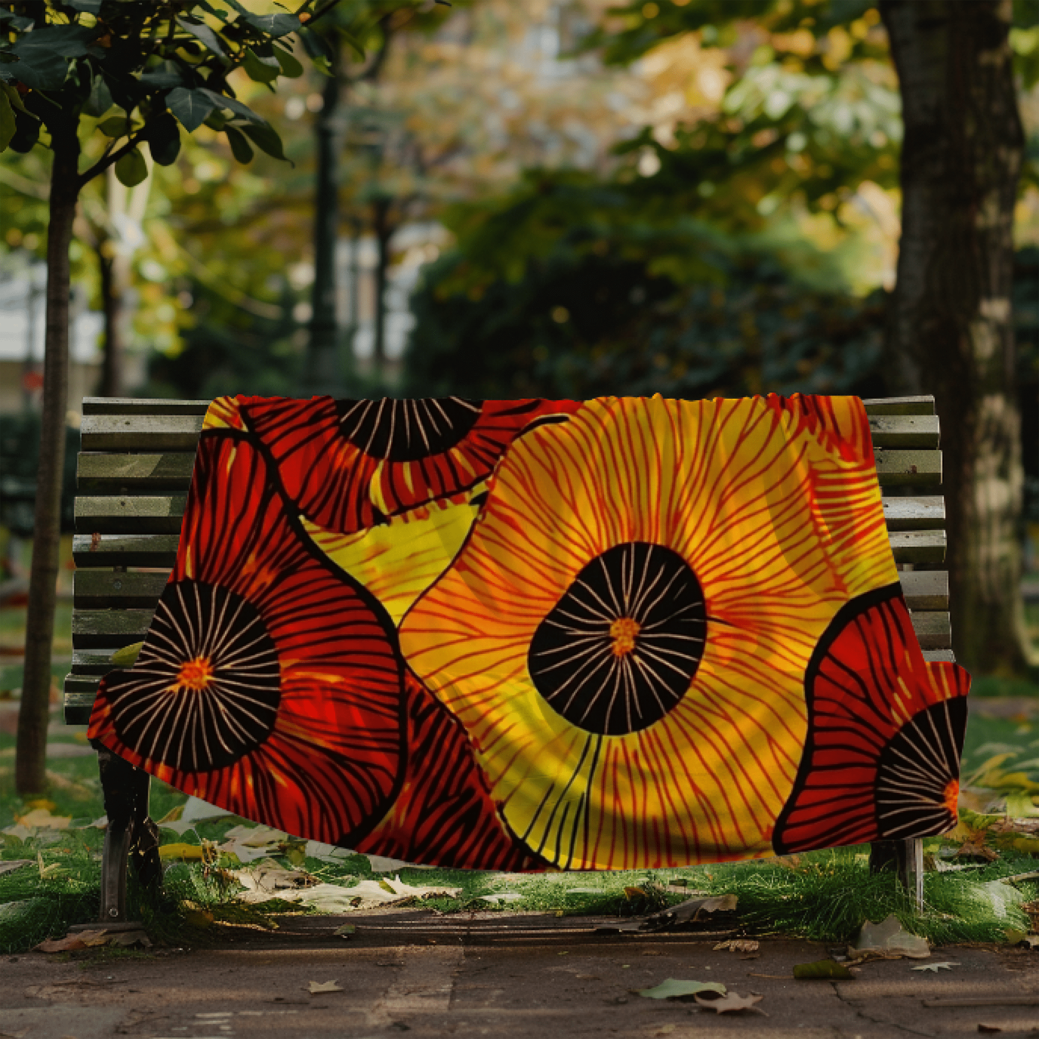 Vibrant African Inspired Blanket, Colorful Floral Design Throw, Bold Red and Yellow Home Decor, Cozy and Warm Bedding - Craig Michael Design