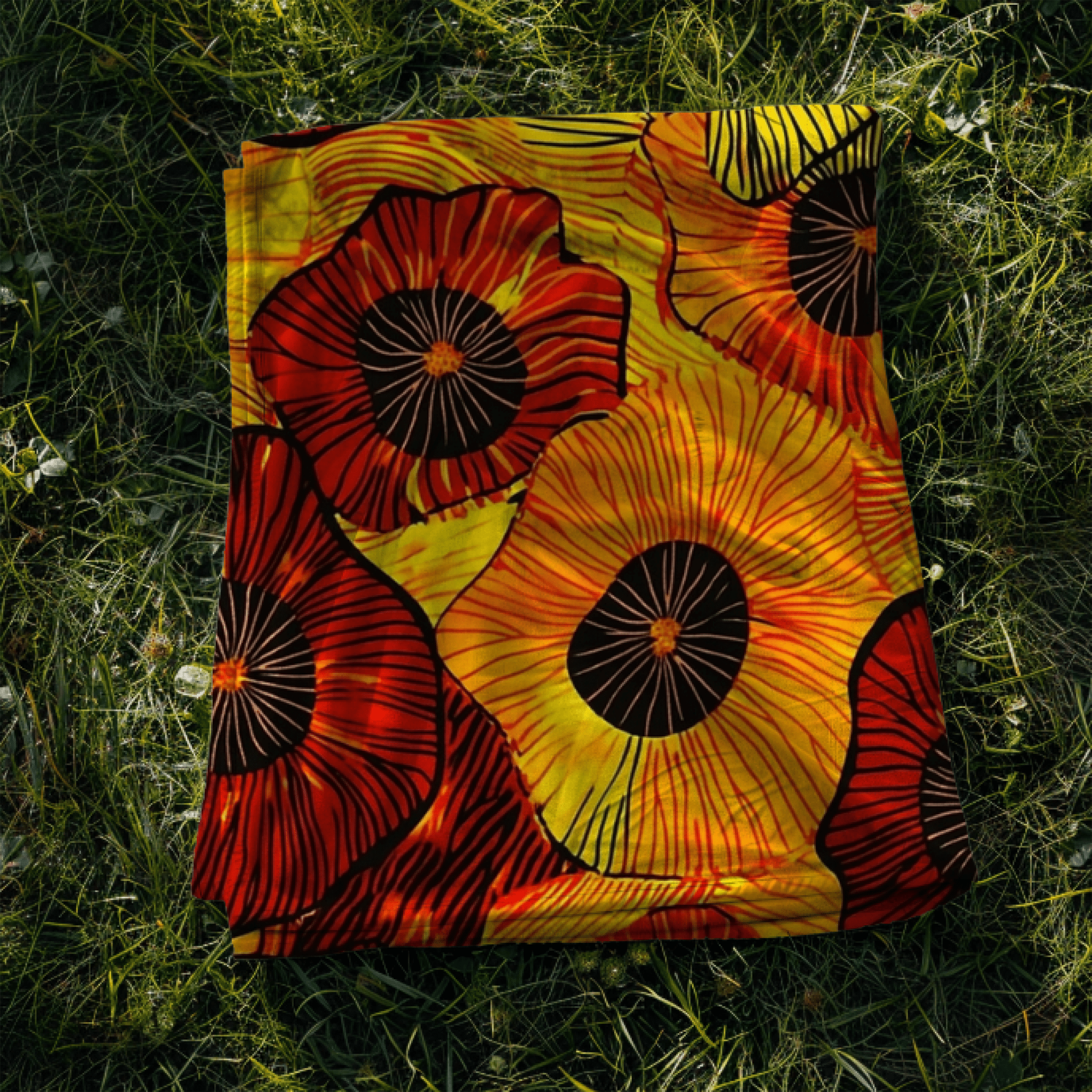 Vibrant African Inspired Blanket, Colorful Floral Design Throw, Bold Red and Yellow Home Decor, Cozy and Warm Bedding - Craig Michael Design