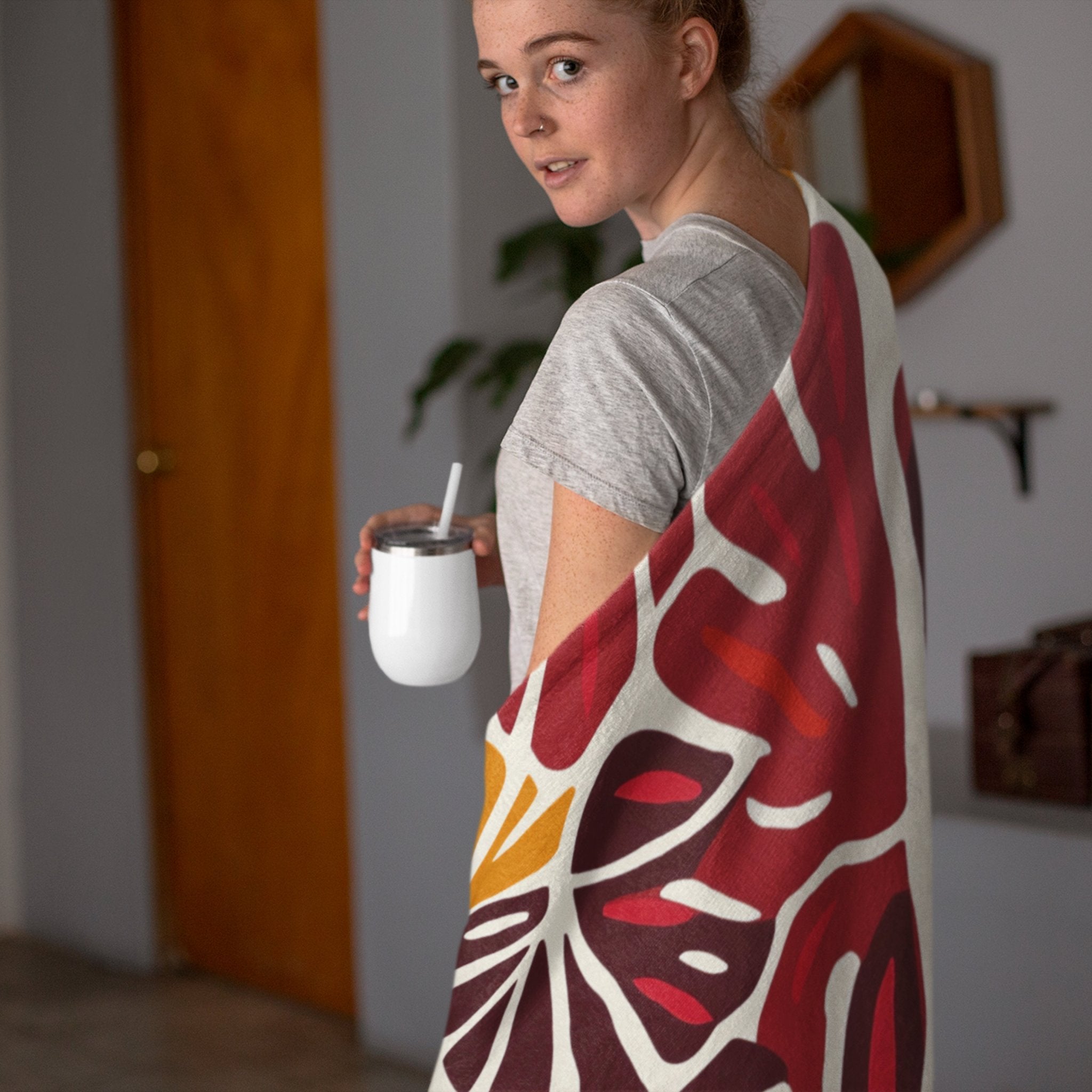 Vibrant African Inspired Blanket, Cozy African Design Throw Blanket, Lively Pattern Blanket, Colorful African Leaf Blanket - Craig Michael Design