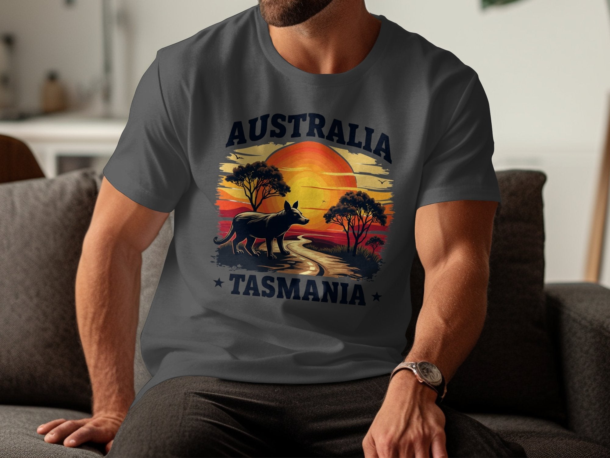 Vintage Australia Tasmania Sunset Graphic Tee, Wild Animal Landscape T-Shirt, Adventure Nature Scenic Shirt, Unisex Casual Top - Craig Michael Design