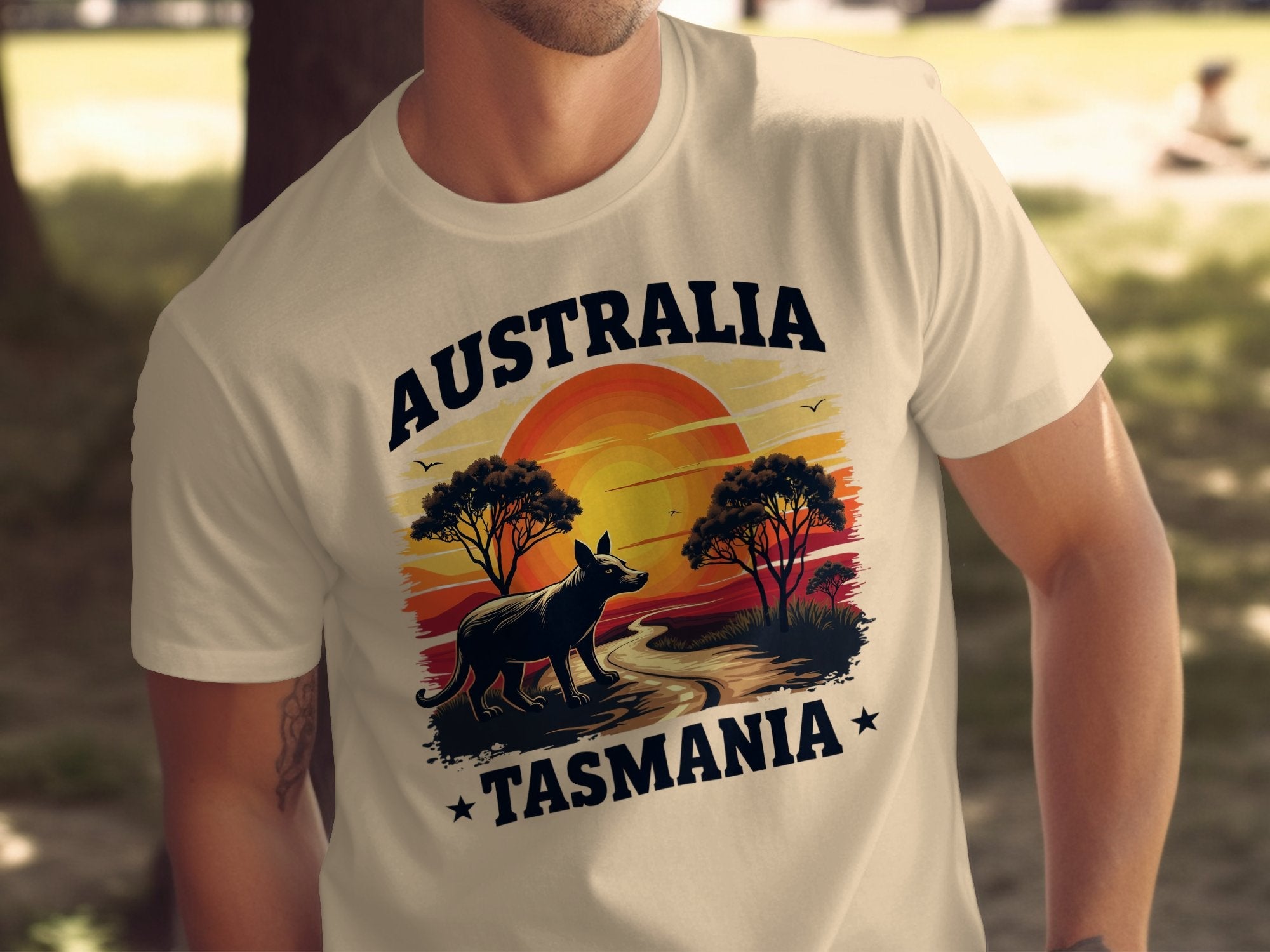 Vintage Australia Tasmania Sunset Graphic Tee, Wild Animal Landscape T-Shirt, Adventure Nature Scenic Shirt, Unisex Casual Top - Craig Michael Design