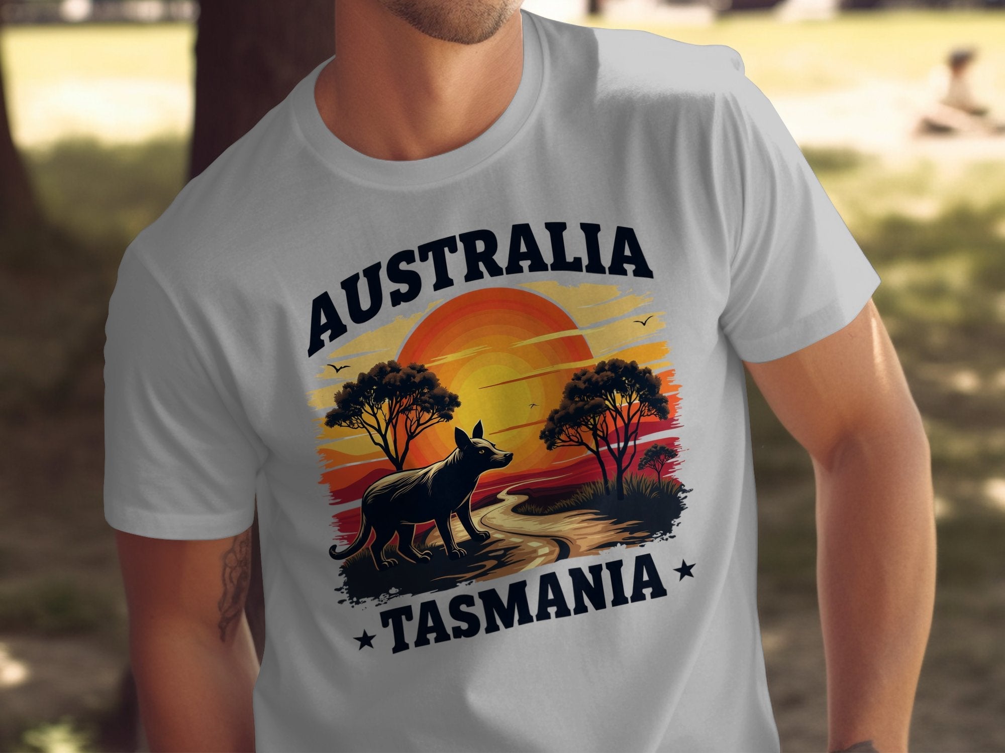 Vintage Australia Tasmania Sunset Graphic Tee, Wild Animal Landscape T-Shirt, Adventure Nature Scenic Shirt, Unisex Casual Top - Craig Michael Design