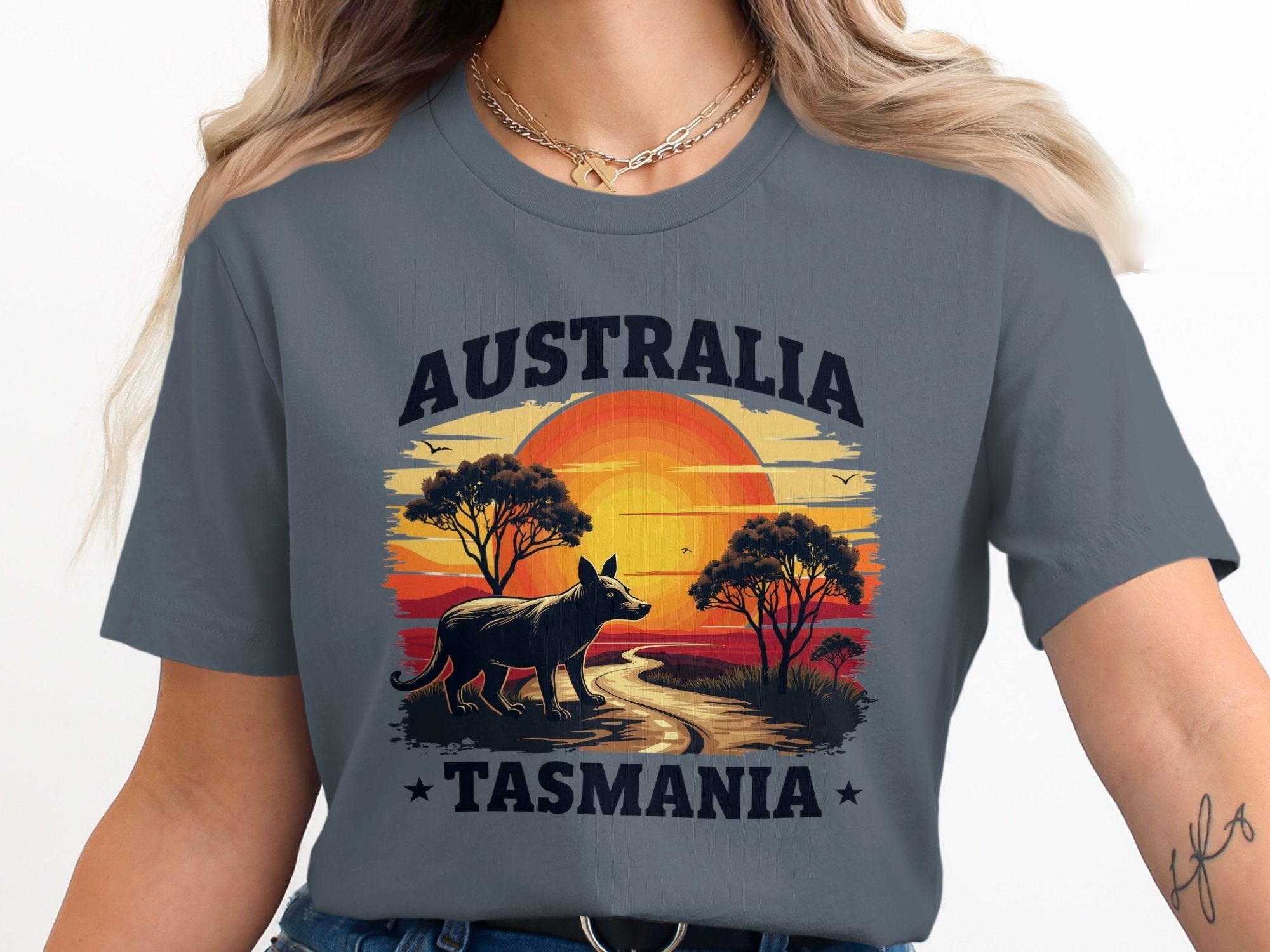 Vintage Australia Tasmania Sunset Graphic Tee, Wild Animal Landscape T-Shirt, Adventure Nature Scenic Shirt, Unisex Casual Top - Craig Michael Design