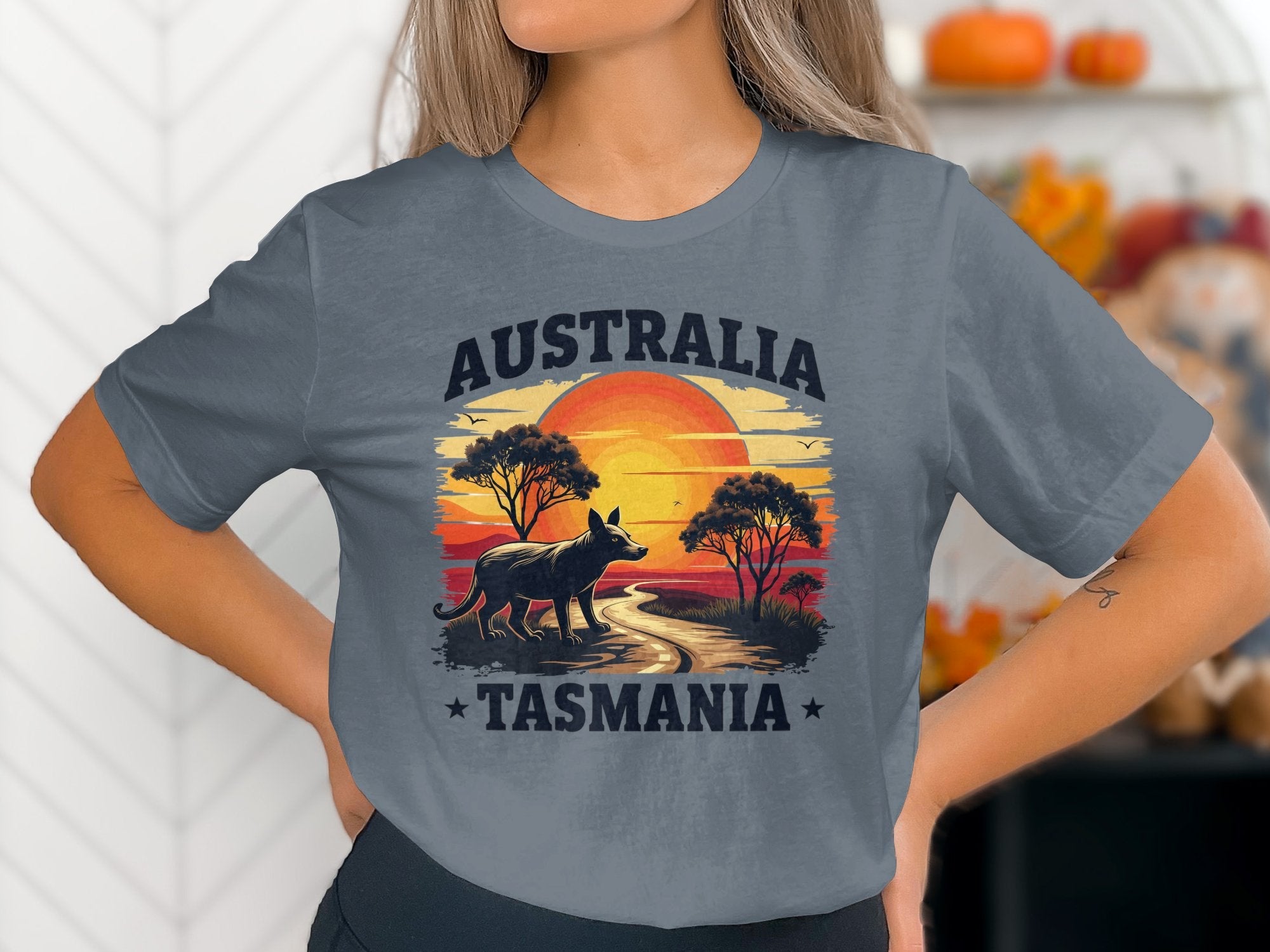 Vintage Australia Tasmania Sunset Graphic Tee, Wild Animal Landscape T-Shirt, Adventure Nature Scenic Shirt, Unisex Casual Top - Craig Michael Design