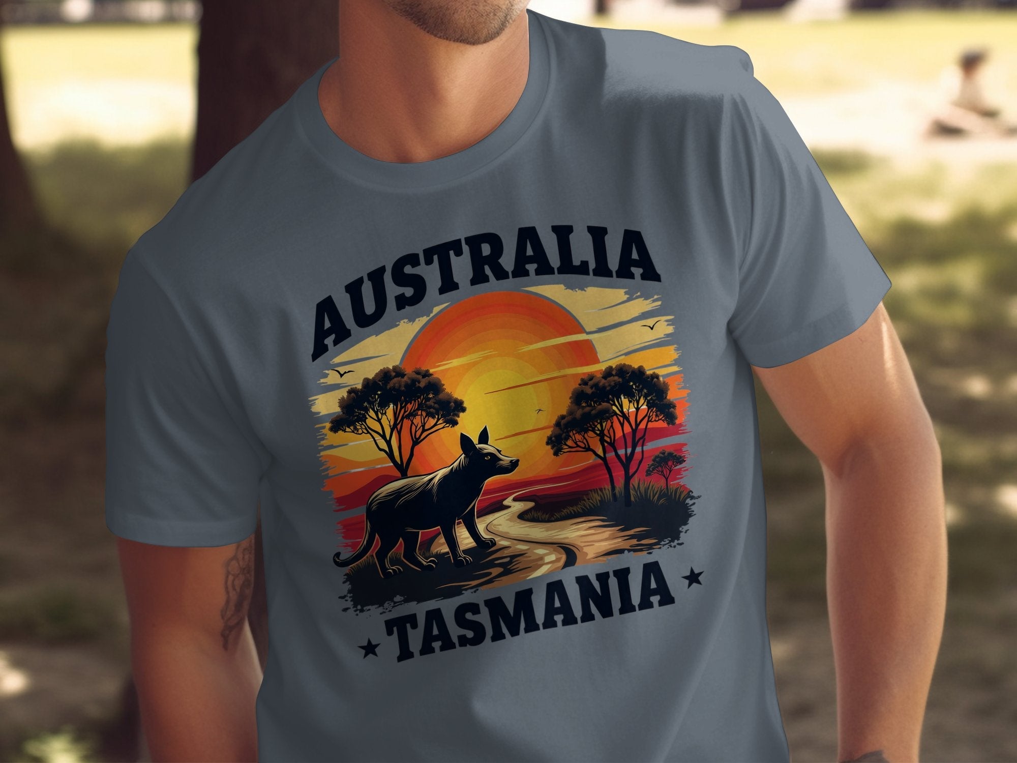 Vintage Australia Tasmania Sunset Graphic Tee, Wild Animal Landscape T-Shirt, Adventure Nature Scenic Shirt, Unisex Casual Top - Craig Michael Design