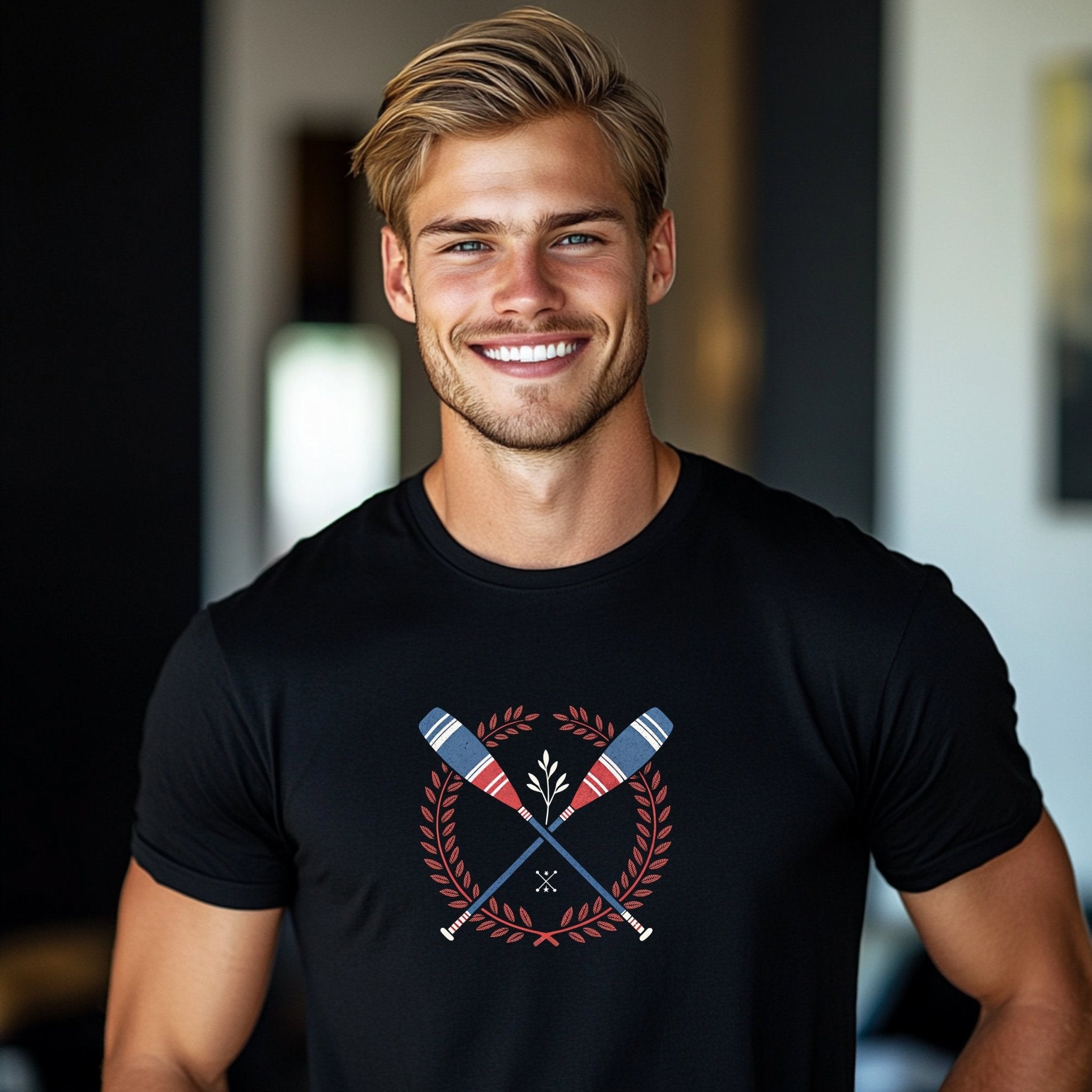 Vintage Oars Laurel Wreath T-Shirt, Nautical Rowing Graphic Tee, Retro Boating Shirt, Maritime Sportswear, Unique Gift for Him or Her - Craig Michael Design