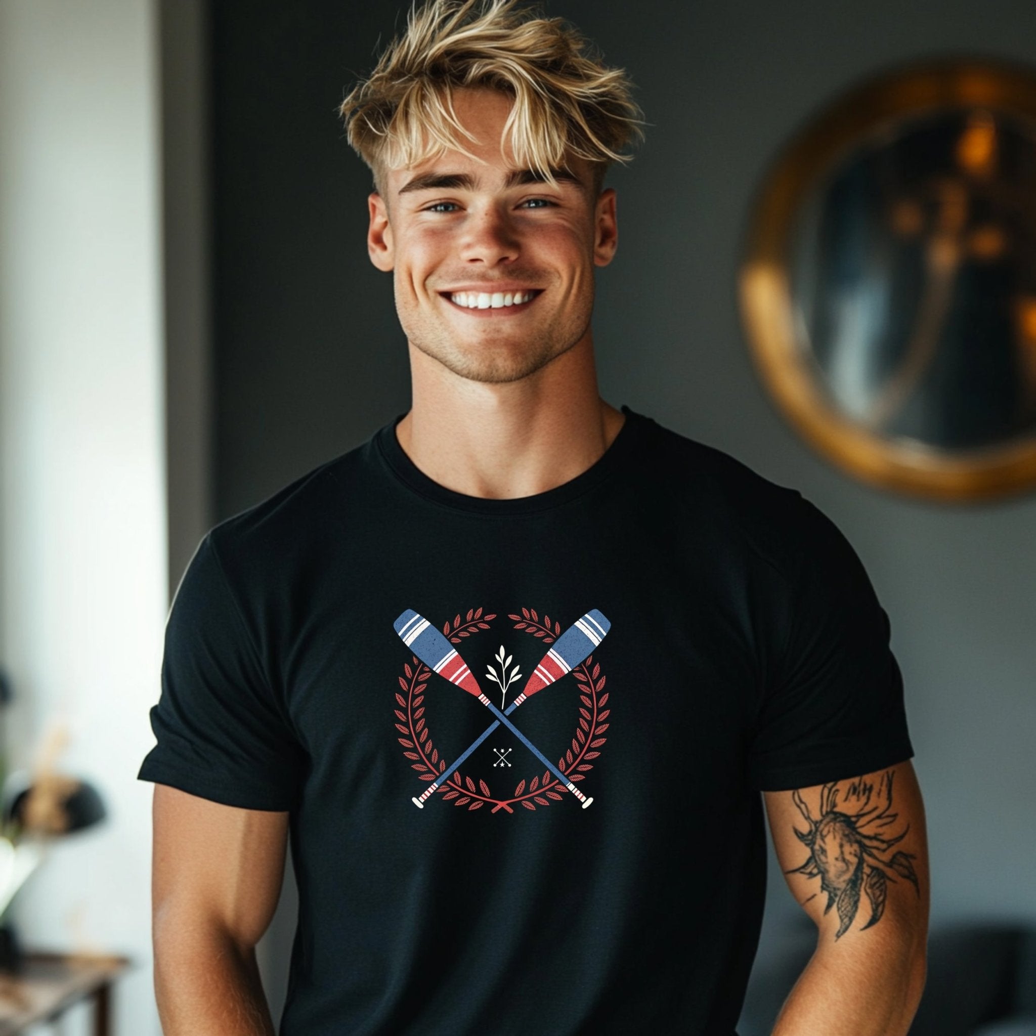 Vintage Oars Laurel Wreath T-Shirt, Nautical Rowing Graphic Tee, Retro Boating Shirt, Maritime Sportswear, Unique Gift for Him or Her - Craig Michael Design
