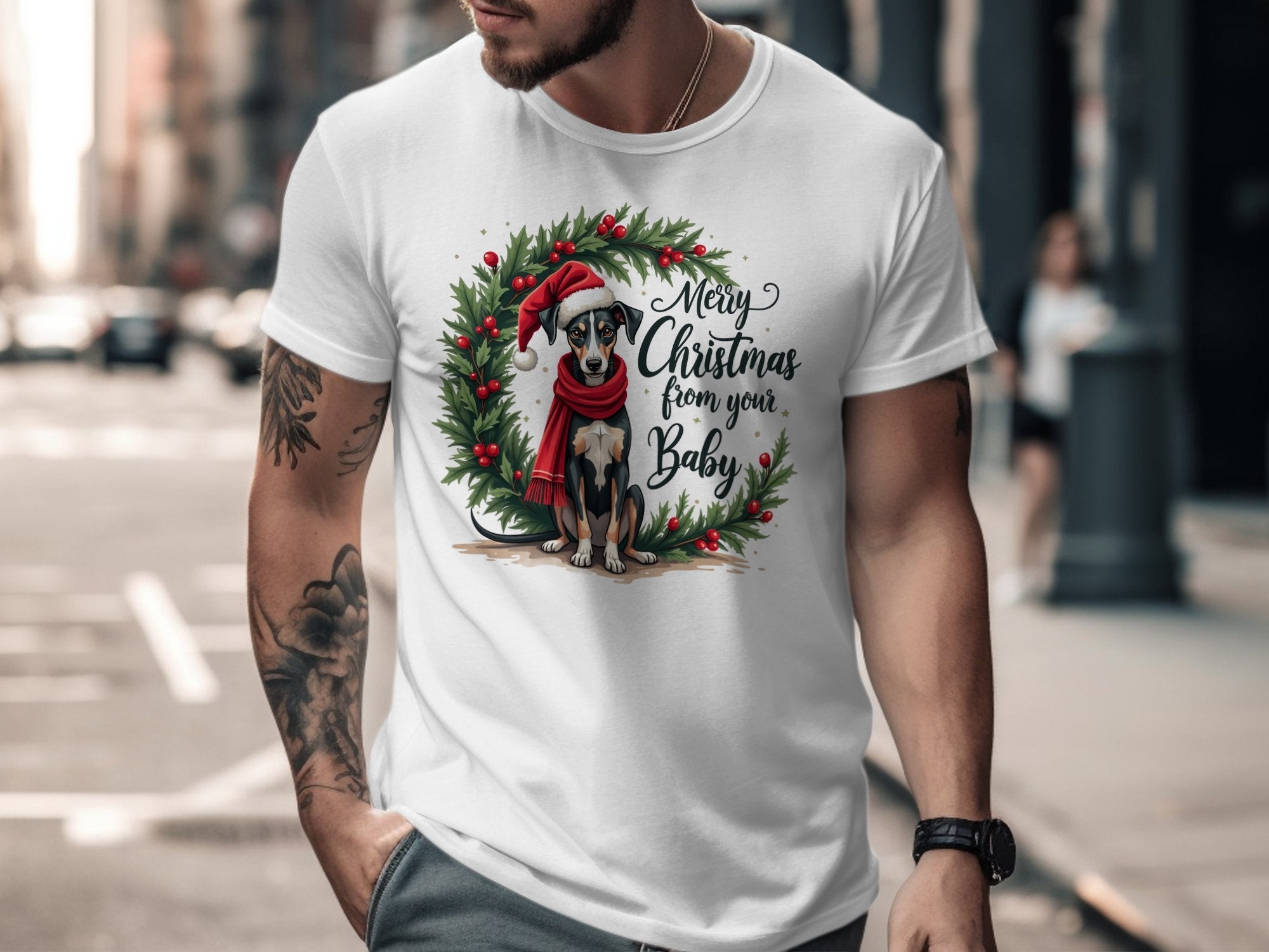 Whippet Christmas T-Shirt, Merry Christmas from Your Baby, Festive Dog Lovers Shirt, Holiday Whippet Lover Gift - Craig Michael Design