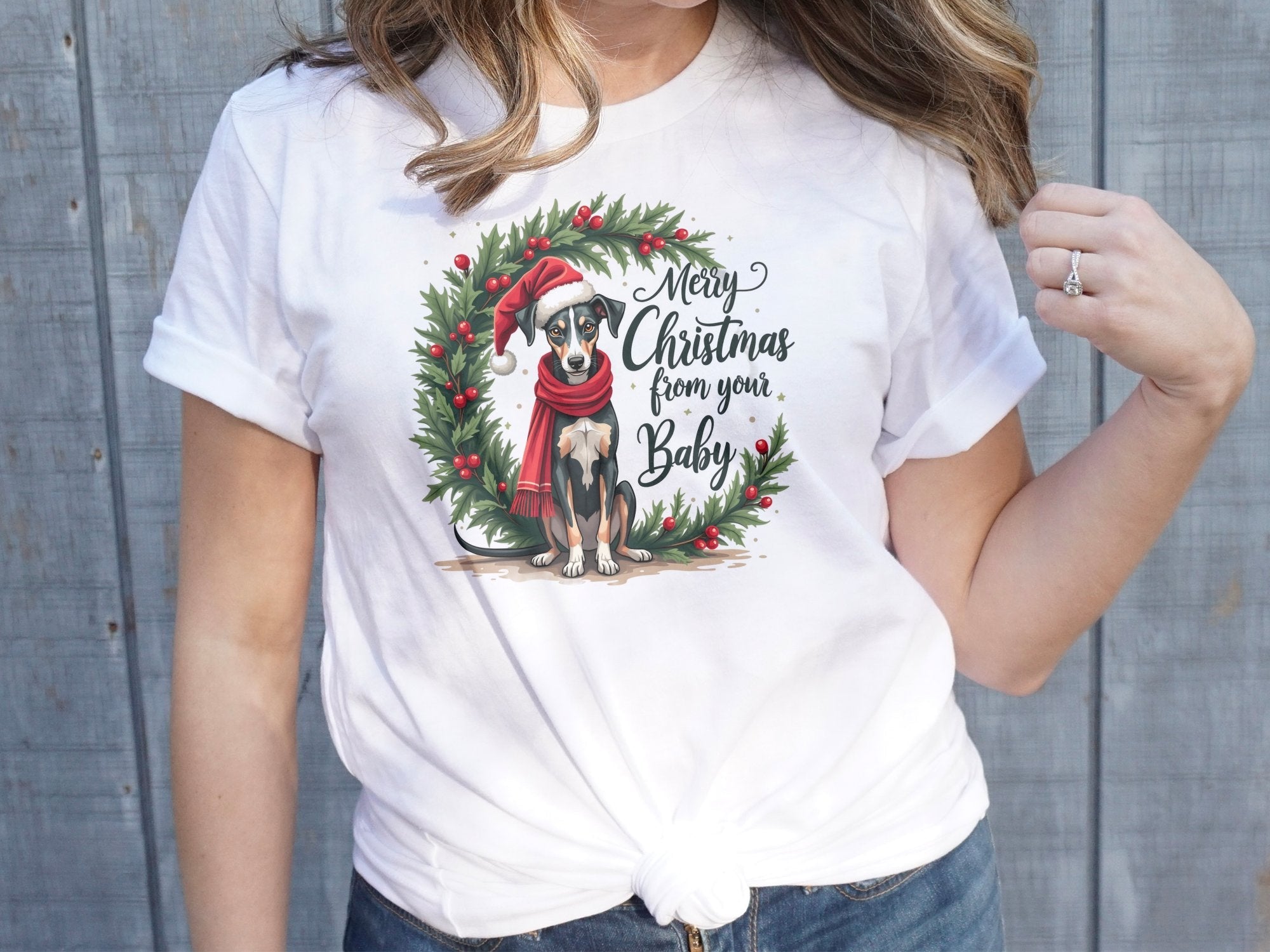 Whippet Christmas T-Shirt, Merry Christmas from Your Baby, Festive Dog Lovers Shirt, Holiday Whippet Lover Gift - Craig Michael Design