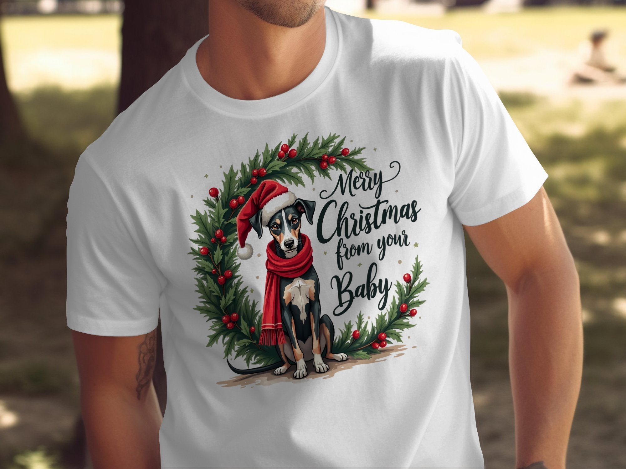 Whippet Christmas T-Shirt, Merry Christmas from Your Baby, Festive Dog Lovers Shirt, Holiday Whippet Lover Gift - Craig Michael Design