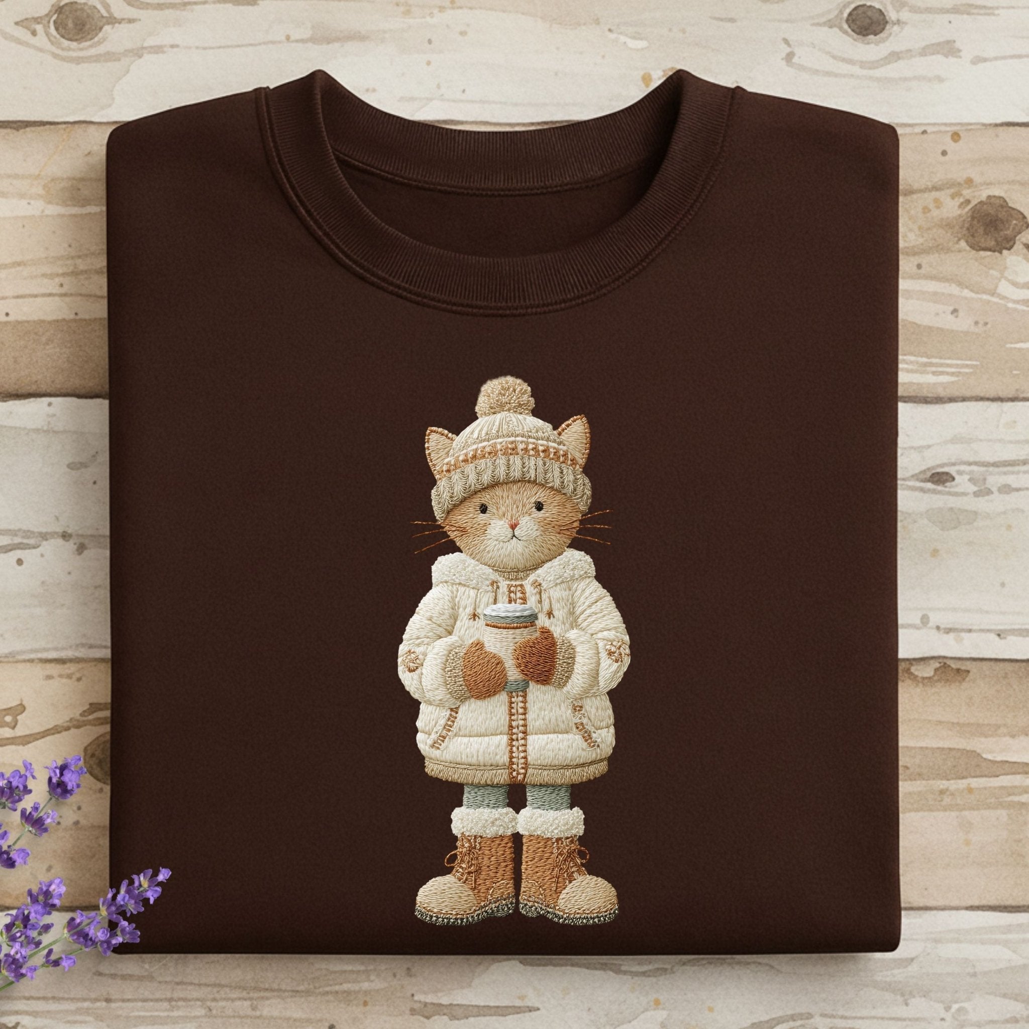 Winter Cozy Cat Sweatshirt – Embroidered Style - Craig Michael Design