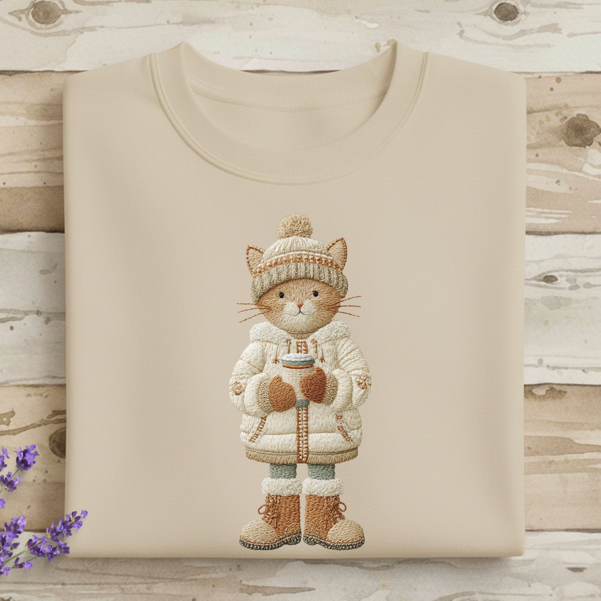 Winter Cozy Cat Sweatshirt – Embroidered Style - Craig Michael Design