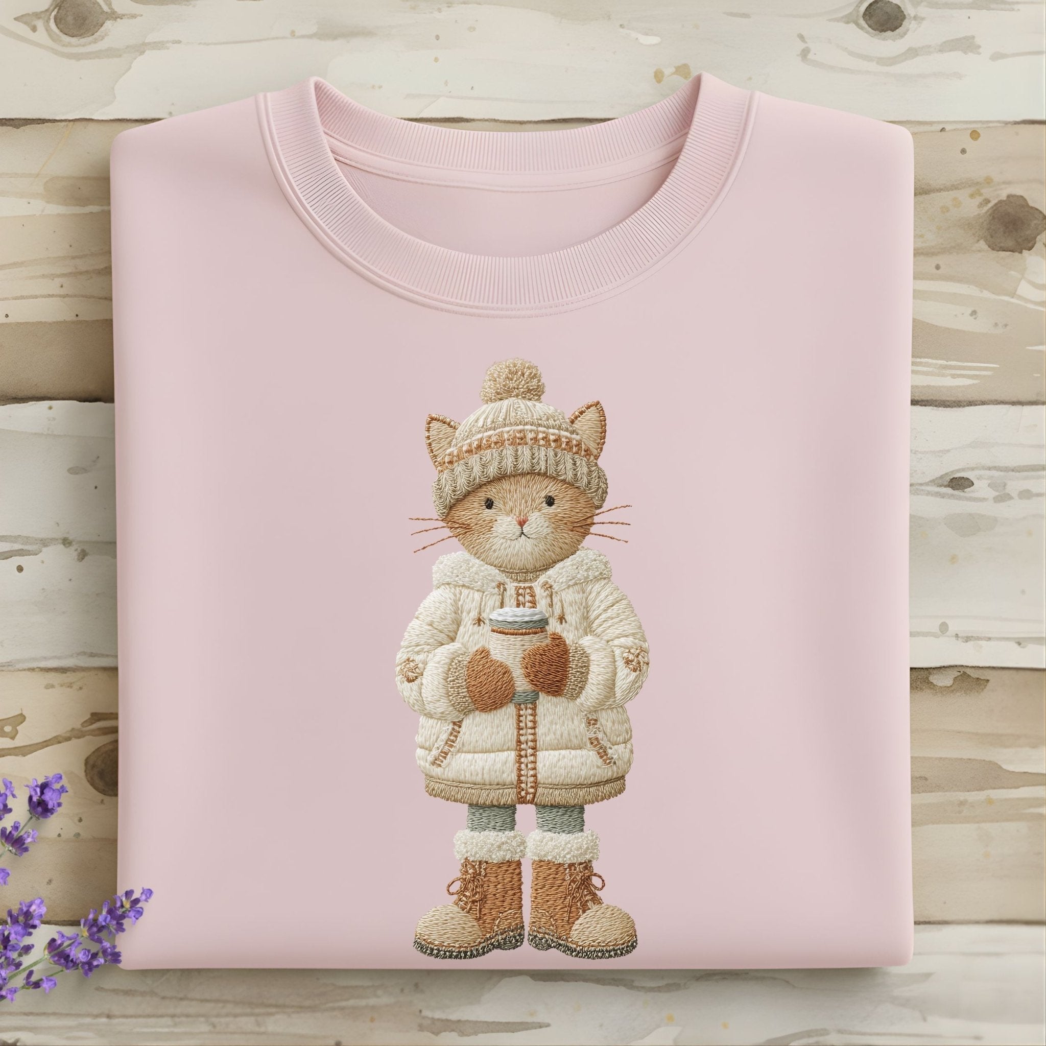 Winter Cozy Cat Sweatshirt – Embroidered Style - Craig Michael Design