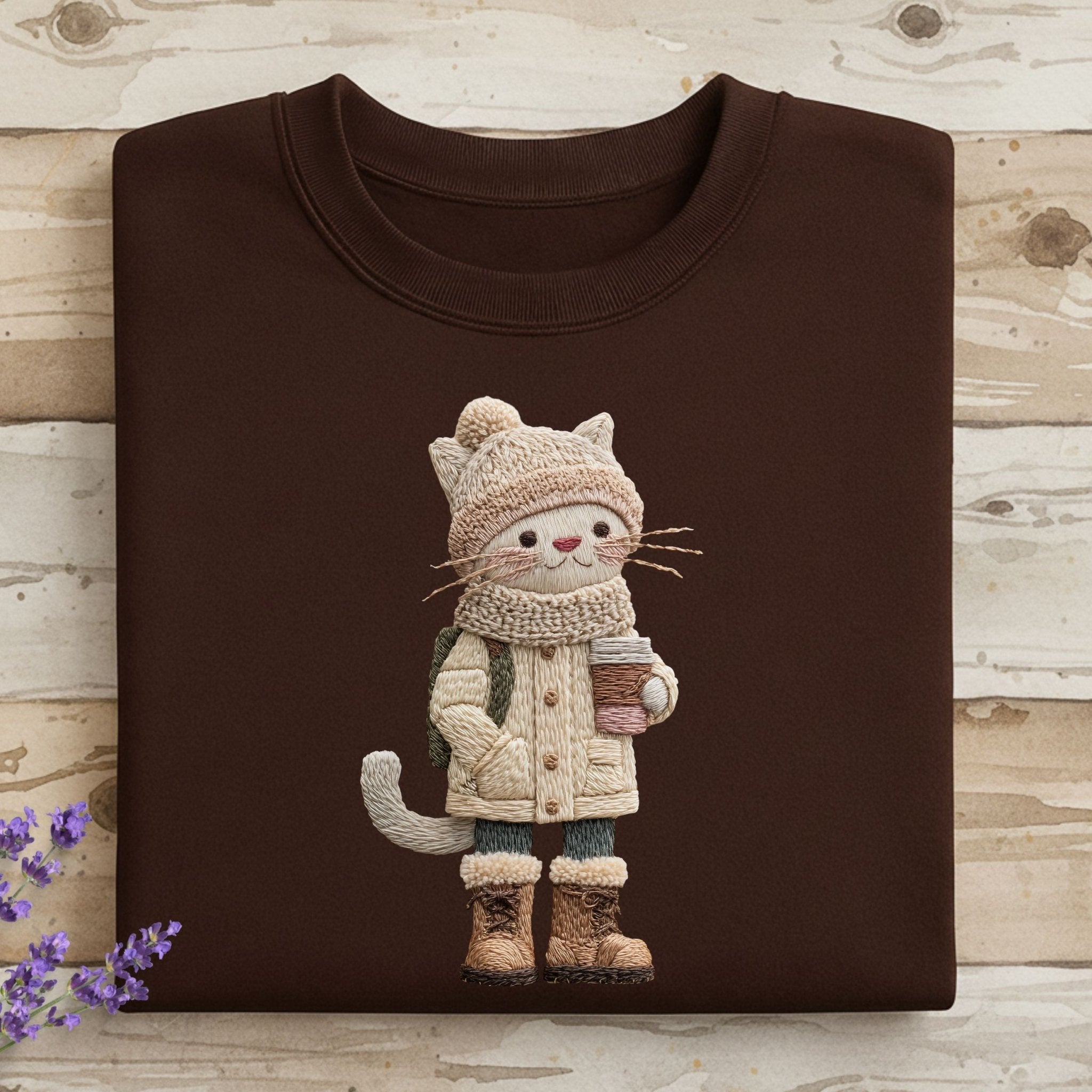 Winter Snuggly Cat Sweatshirt – Embroidered Style - Craig Michael Design