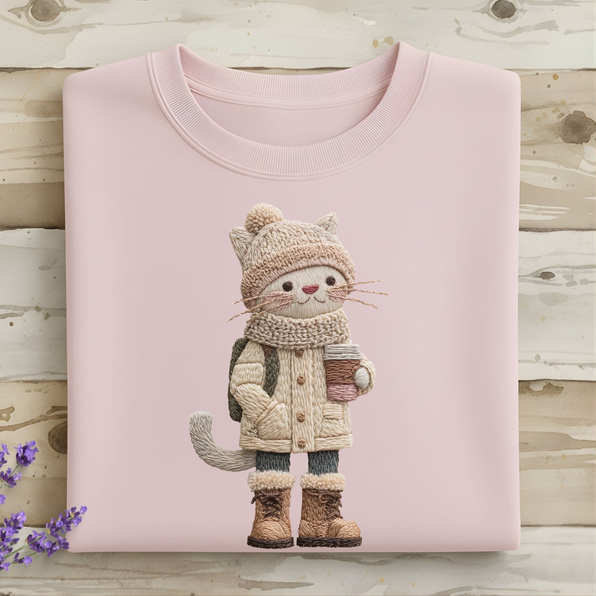 Winter Snuggly Cat Sweatshirt – Embroidered Style - Craig Michael Design