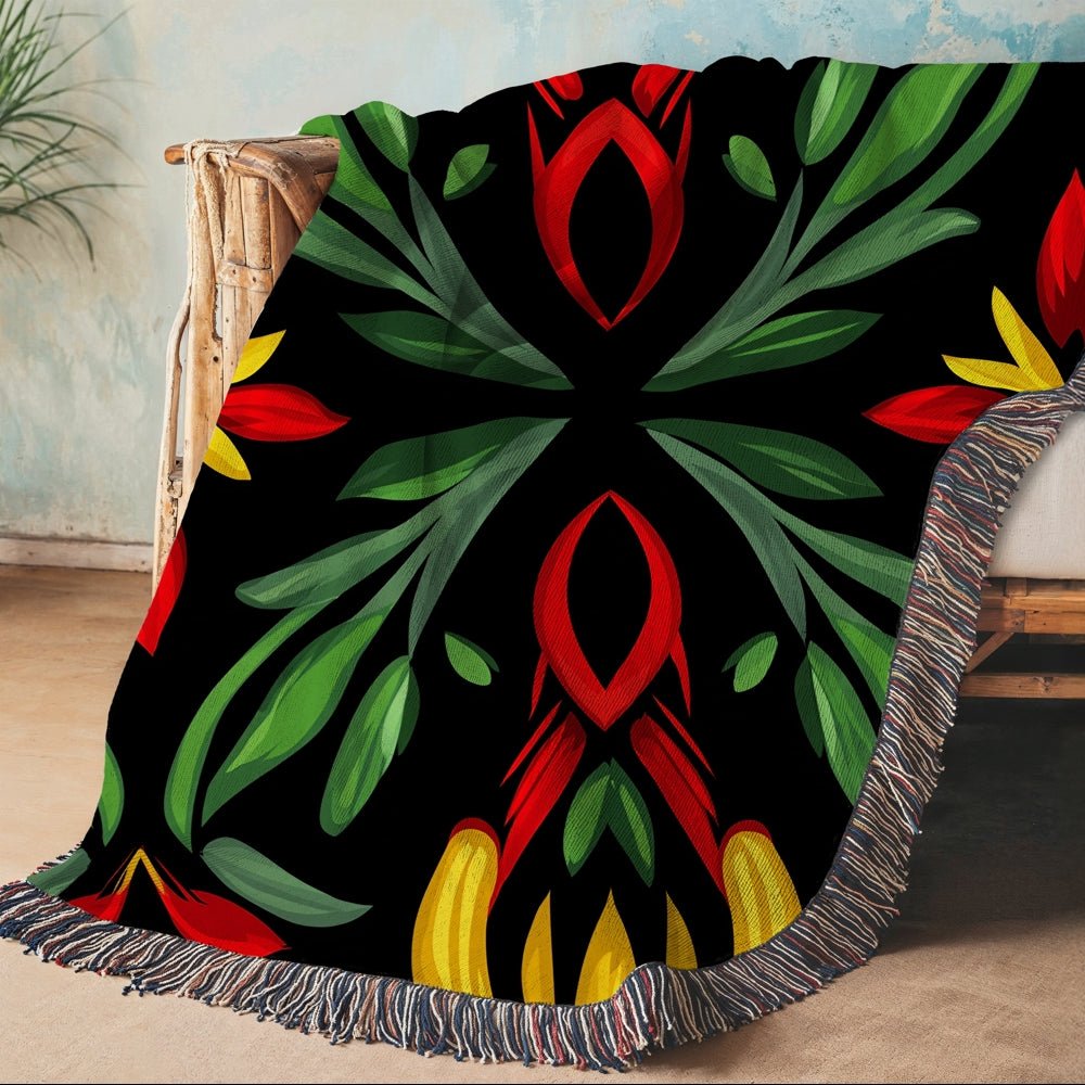 Woven Blanket - Colourful Floral Abstract Pattern Throw - Craig Michael Design