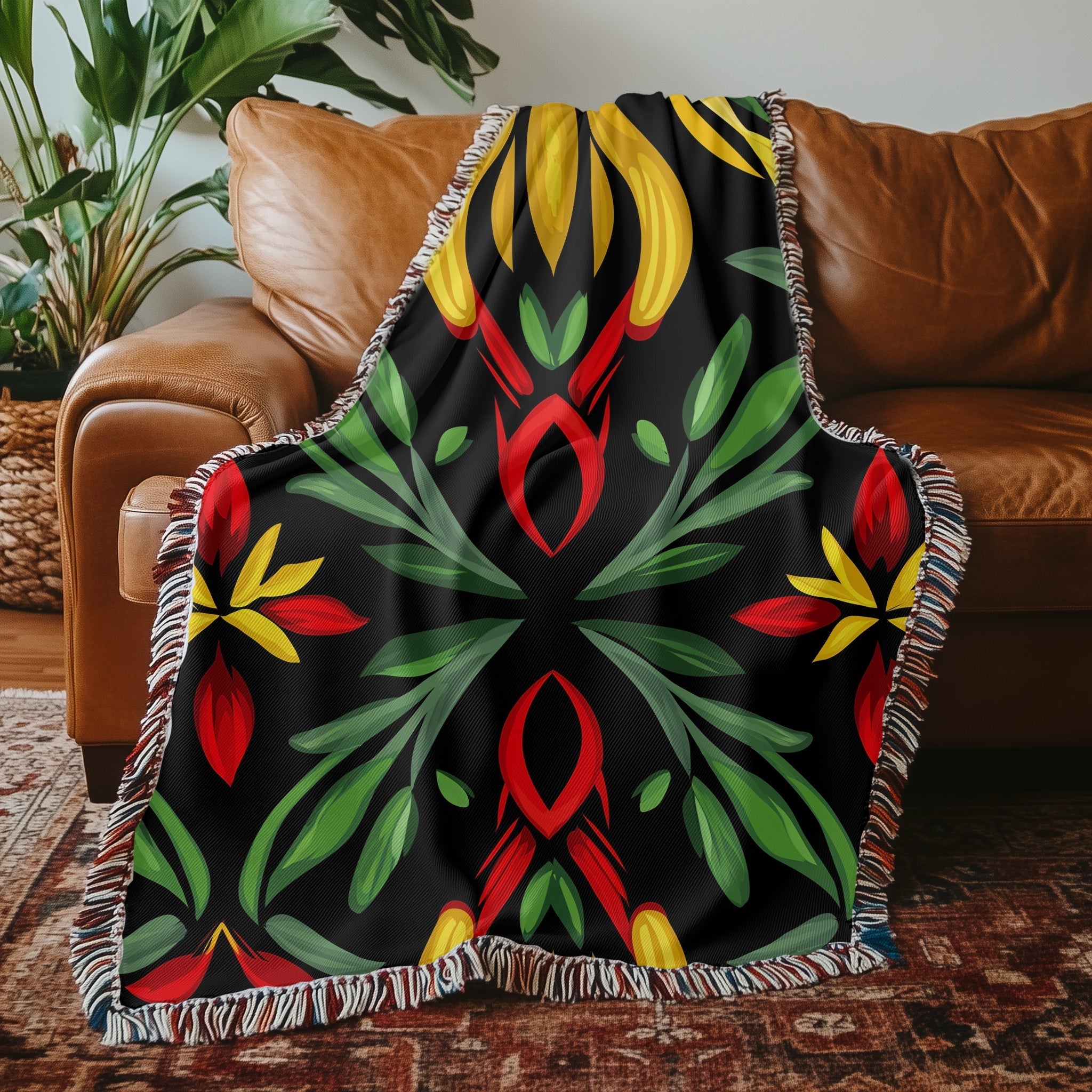 Woven Blanket - Colourful Floral Abstract Pattern Throw - Craig Michael Design