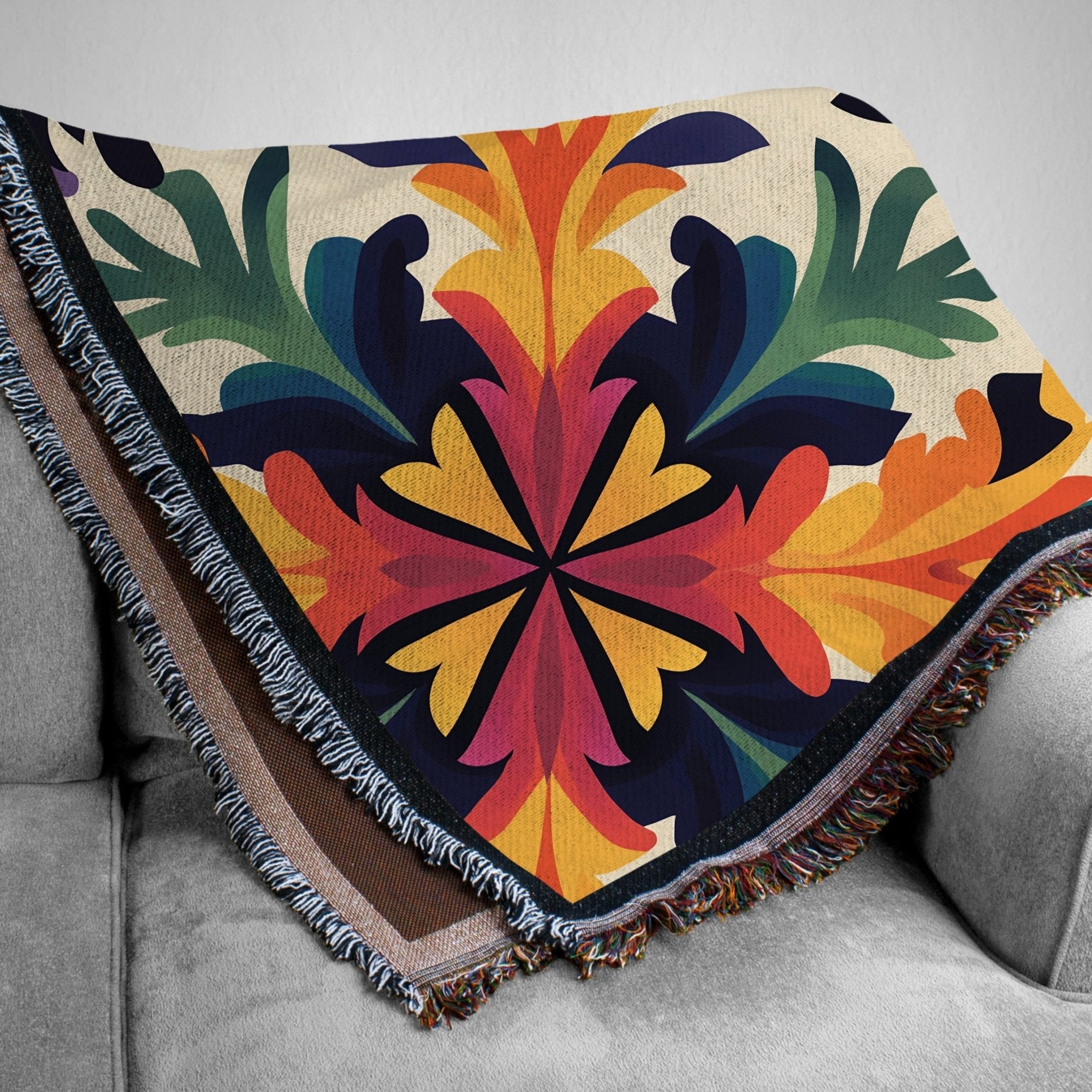 Woven Blanket - Colourful Floral Pattern Boho Chic Throw - Craig Michael Design