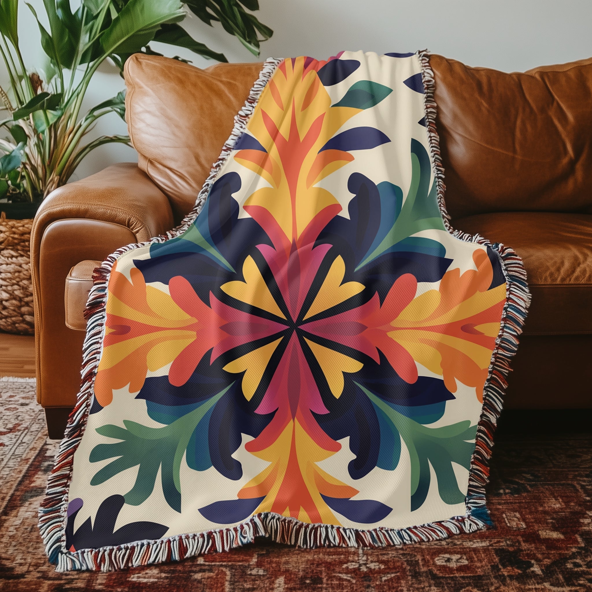 Woven Blanket - Colourful Floral Pattern Boho Chic Throw - Craig Michael Design