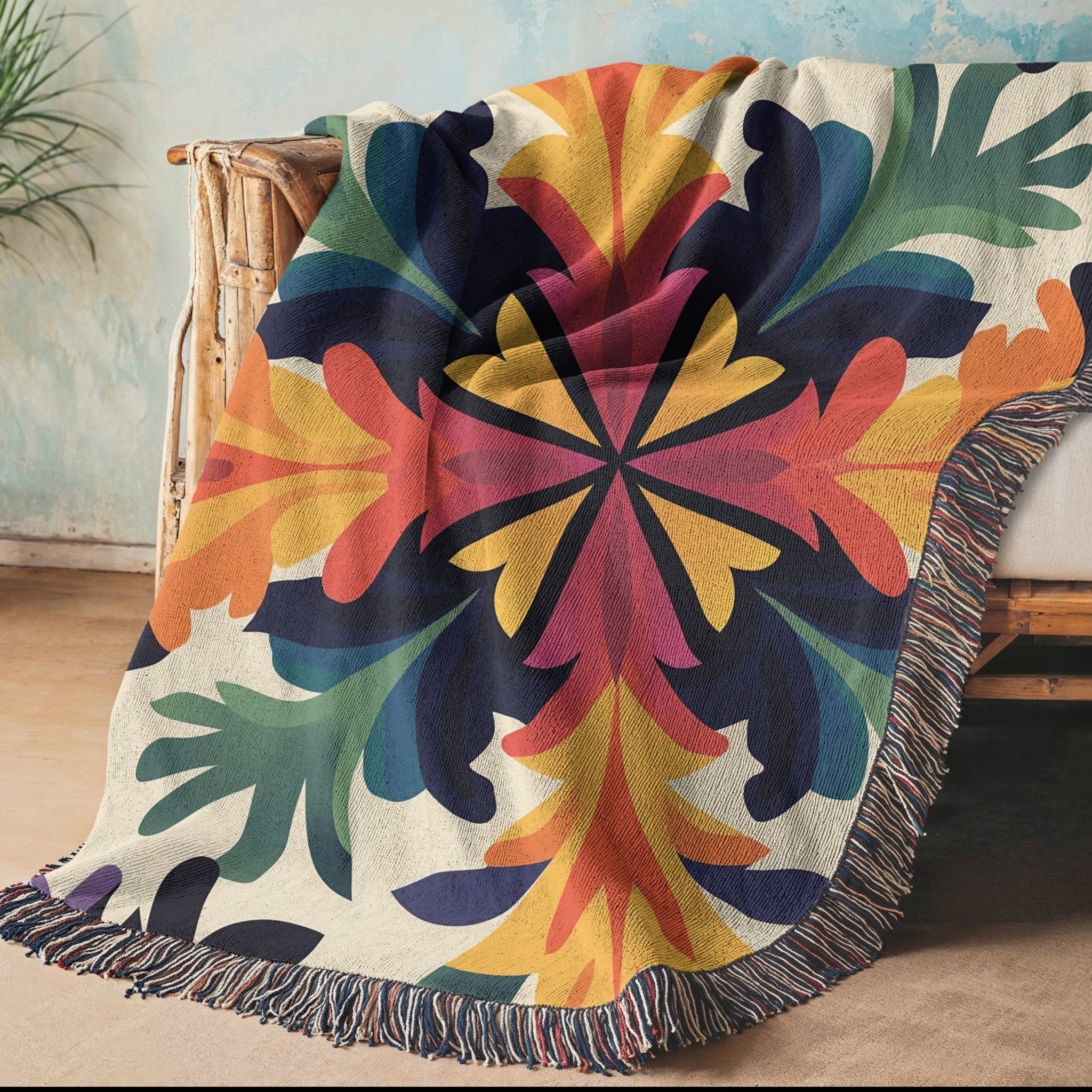 Woven Blanket - Colourful Floral Pattern Boho Chic Throw - Craig Michael Design