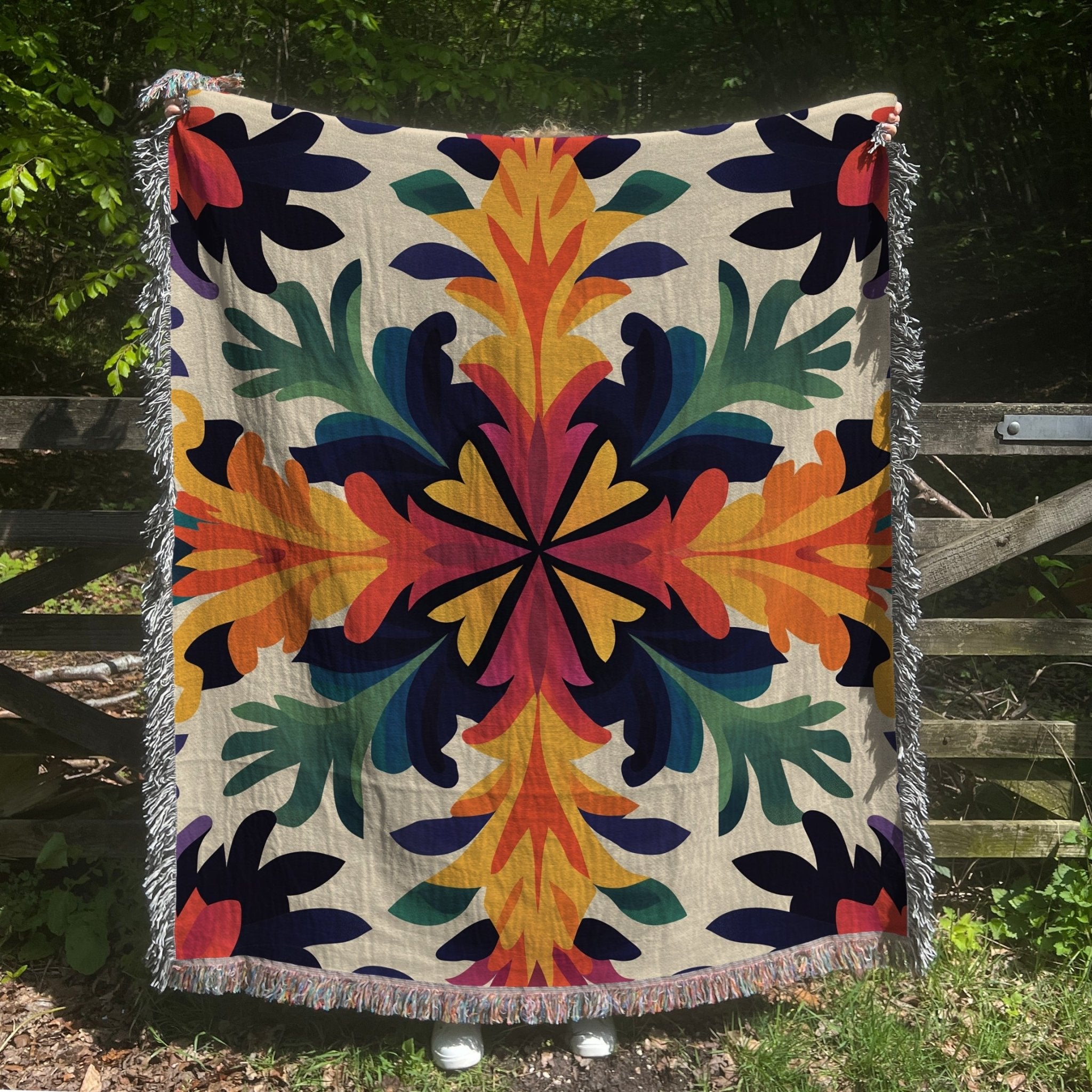 Woven Blanket - Colourful Floral Pattern Boho Chic Throw - Craig Michael Design