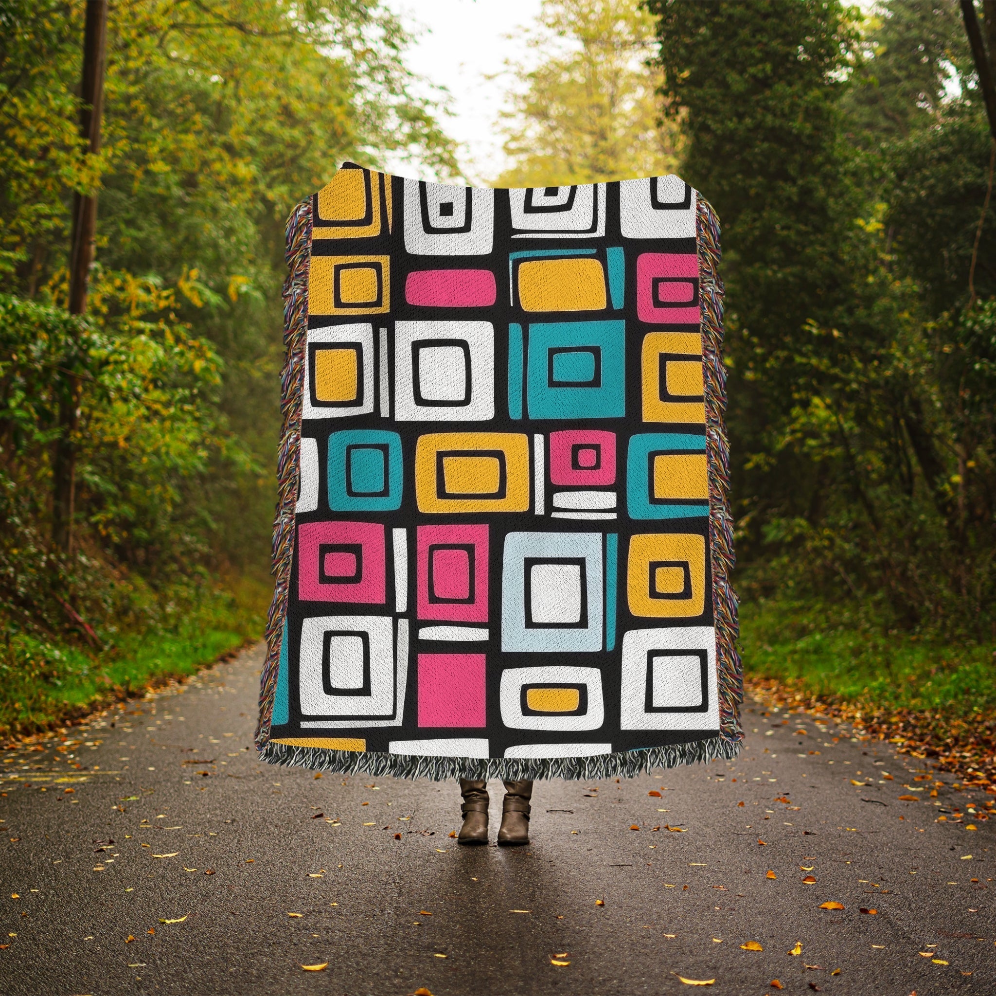 Woven Blanket - Colourful Retro Geometric Squares Cozy Throw for Couch or Bed - Craig Michael Design