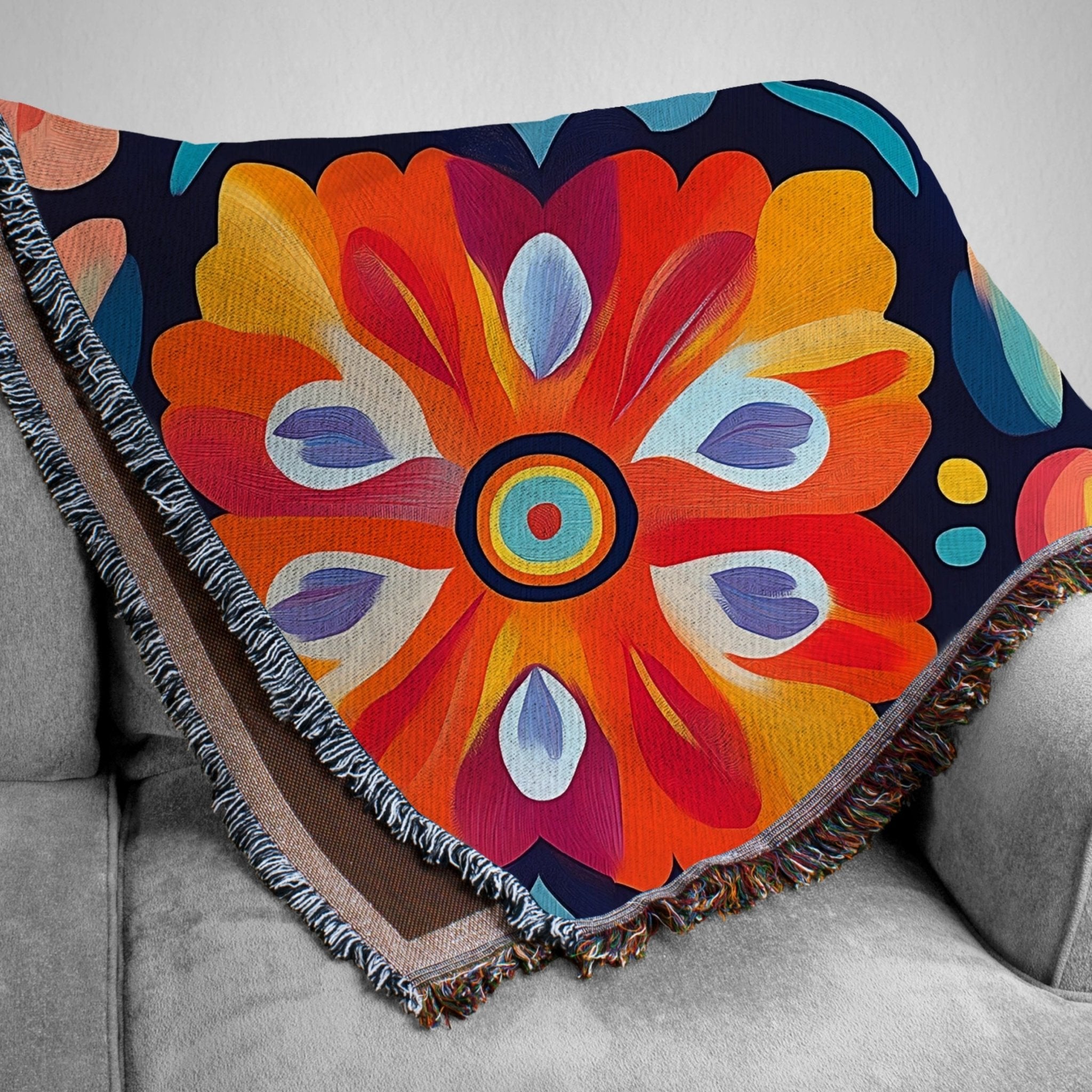 Woven Blanket - Vibrant Floral Bohemian Throw Cozy Couch Blanket - Craig Michael Design