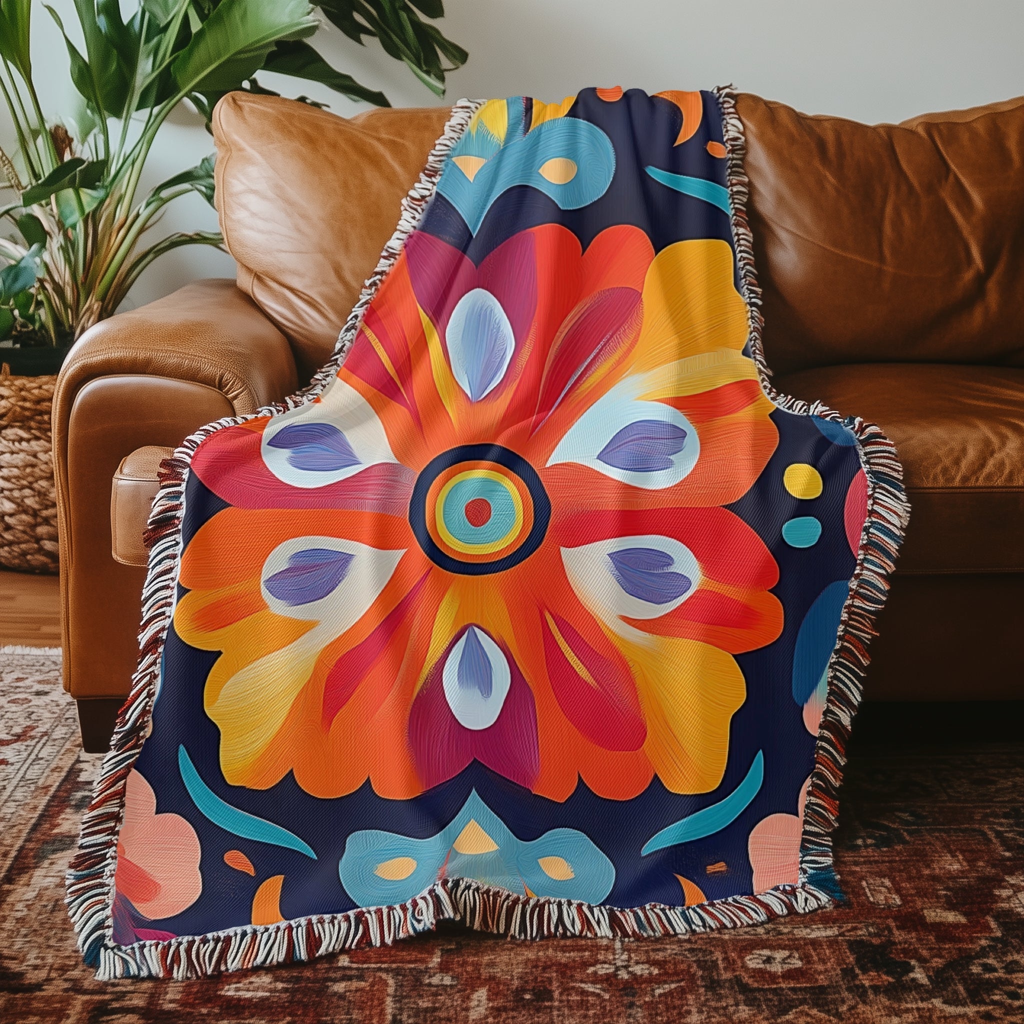 Woven Blanket - Vibrant Floral Bohemian Throw Cozy Couch Blanket - Craig Michael Design