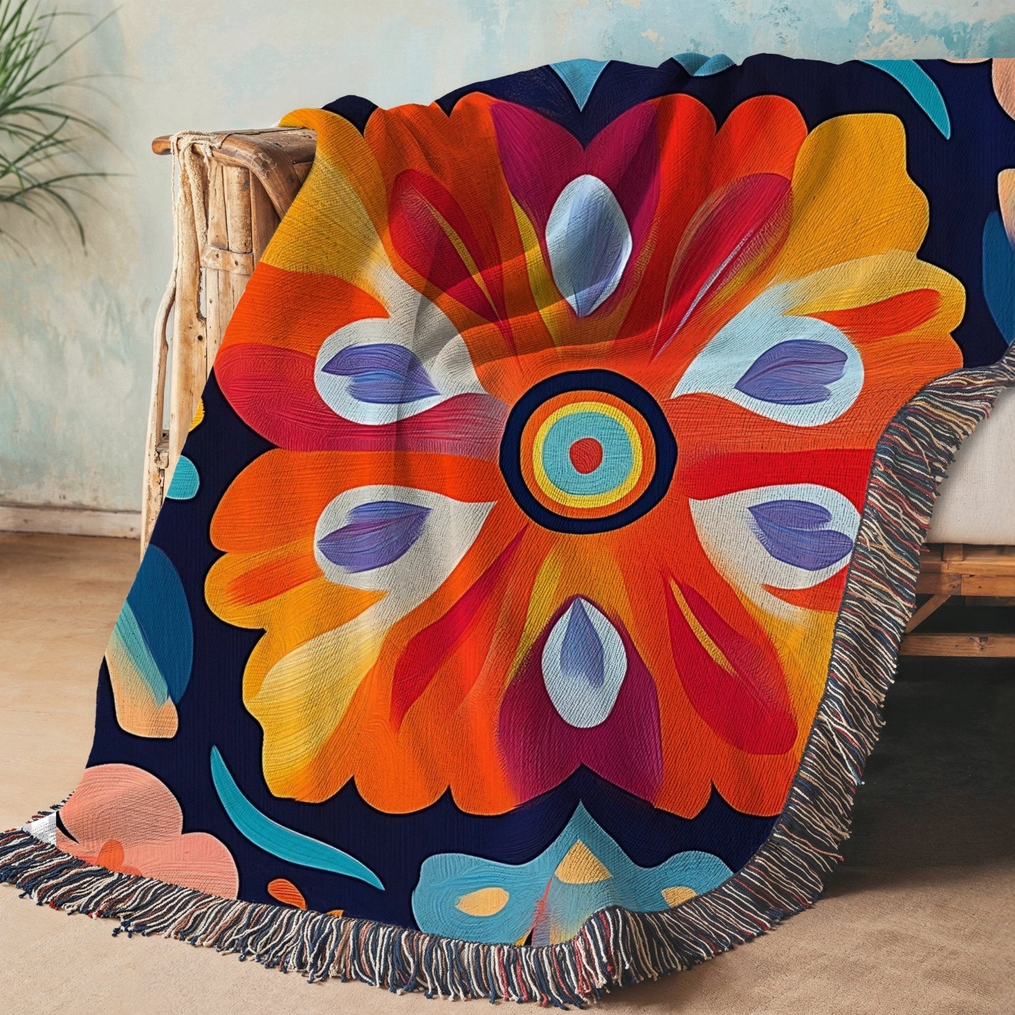 Woven Blanket - Vibrant Floral Bohemian Throw Cozy Couch Blanket - Craig Michael Design