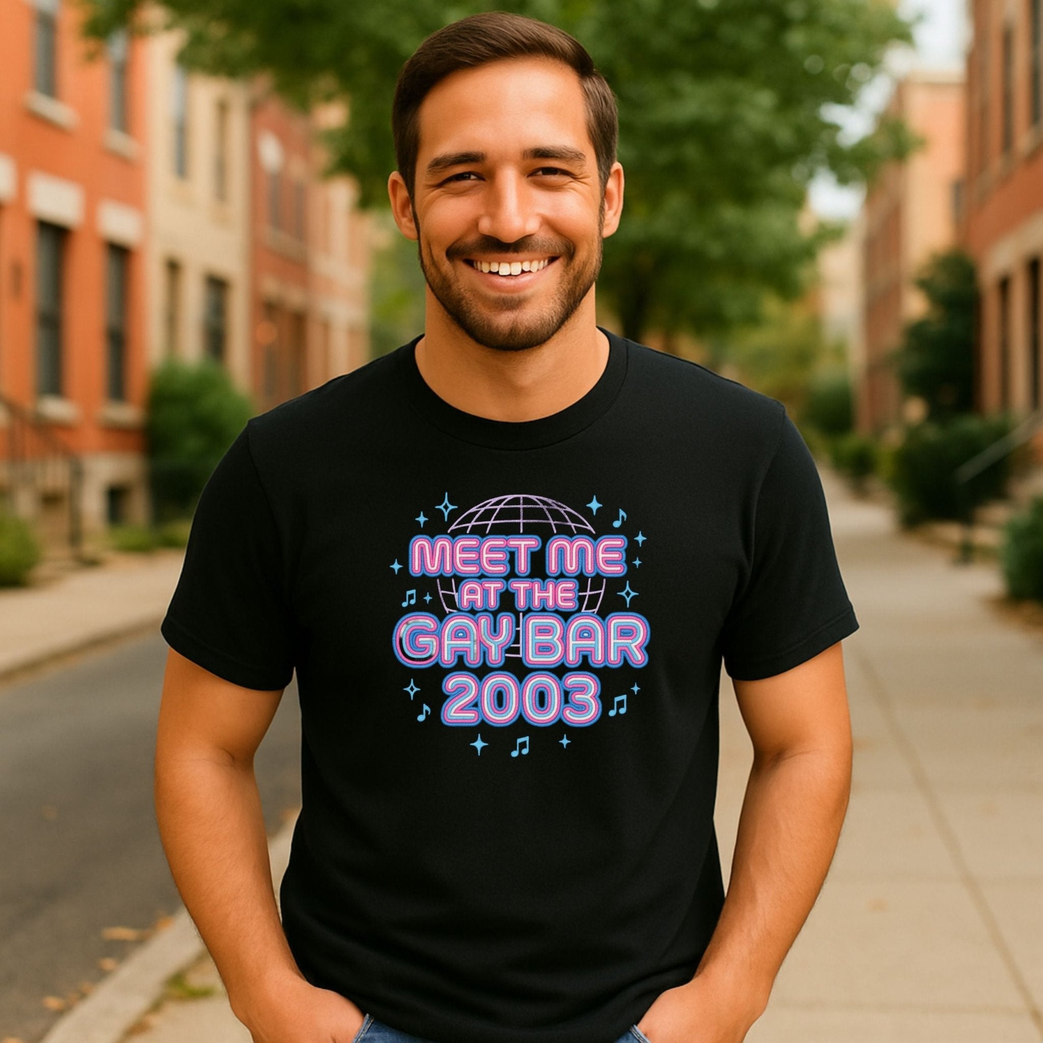 Y2K Gay Club T-Shirt, Retro Dance Party Tee, Meet Me at the Gay Bar 2003 Shirt - Craig Michael Design