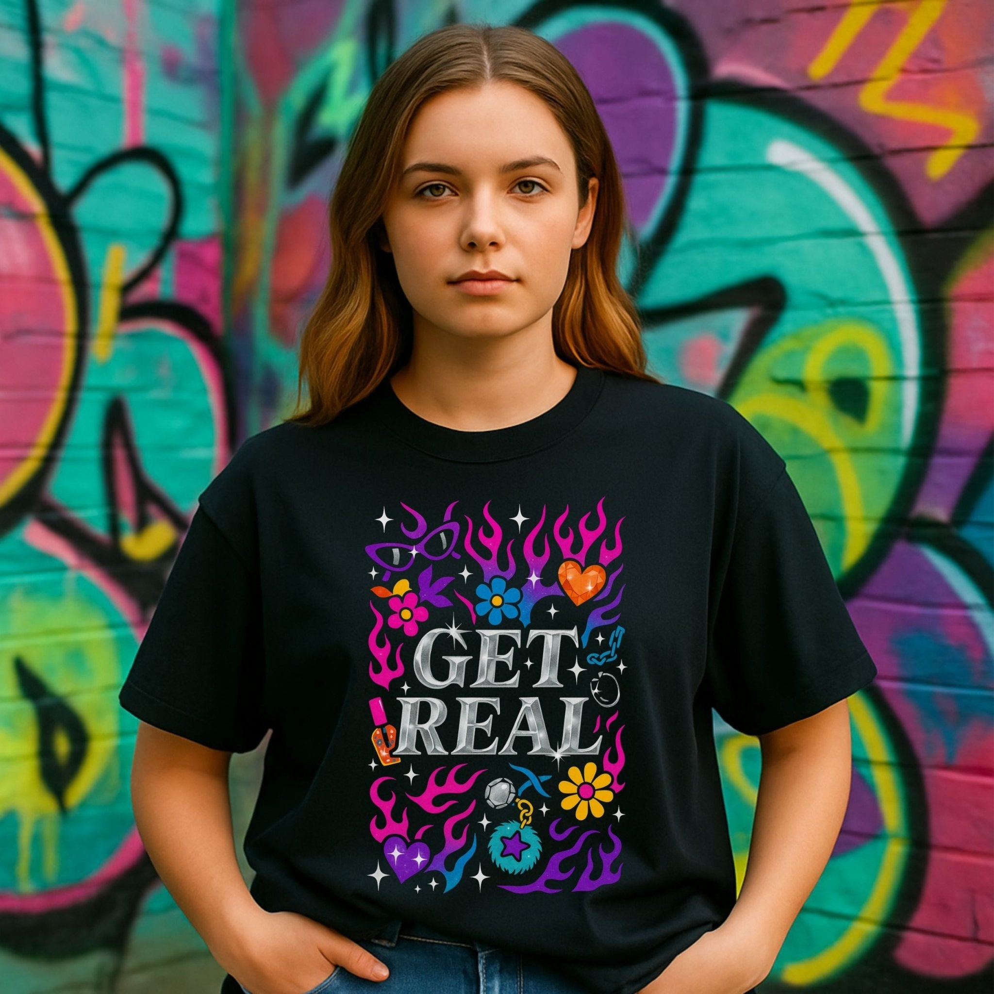 Y2K Graphic Tee, 2000s Nostalgia Shirt, Funny Gen Z T-Shirt, 'Get Real' - Craig Michael Design
