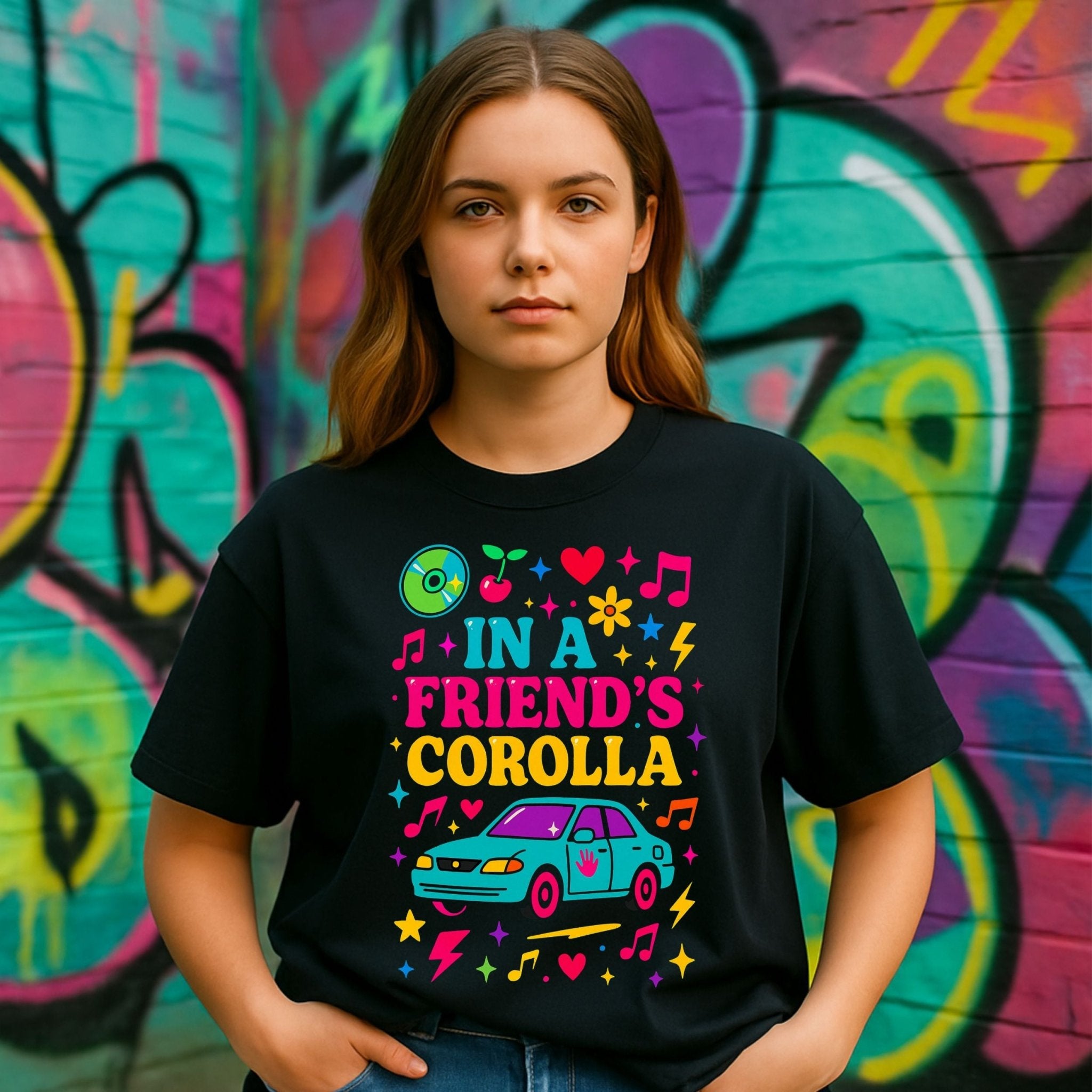 Y2K Graphic Tee, 2000s Nostalgia Shirt, Funny Gen Z T-Shirt, 'In a friend's Corolla' - Craig Michael Design